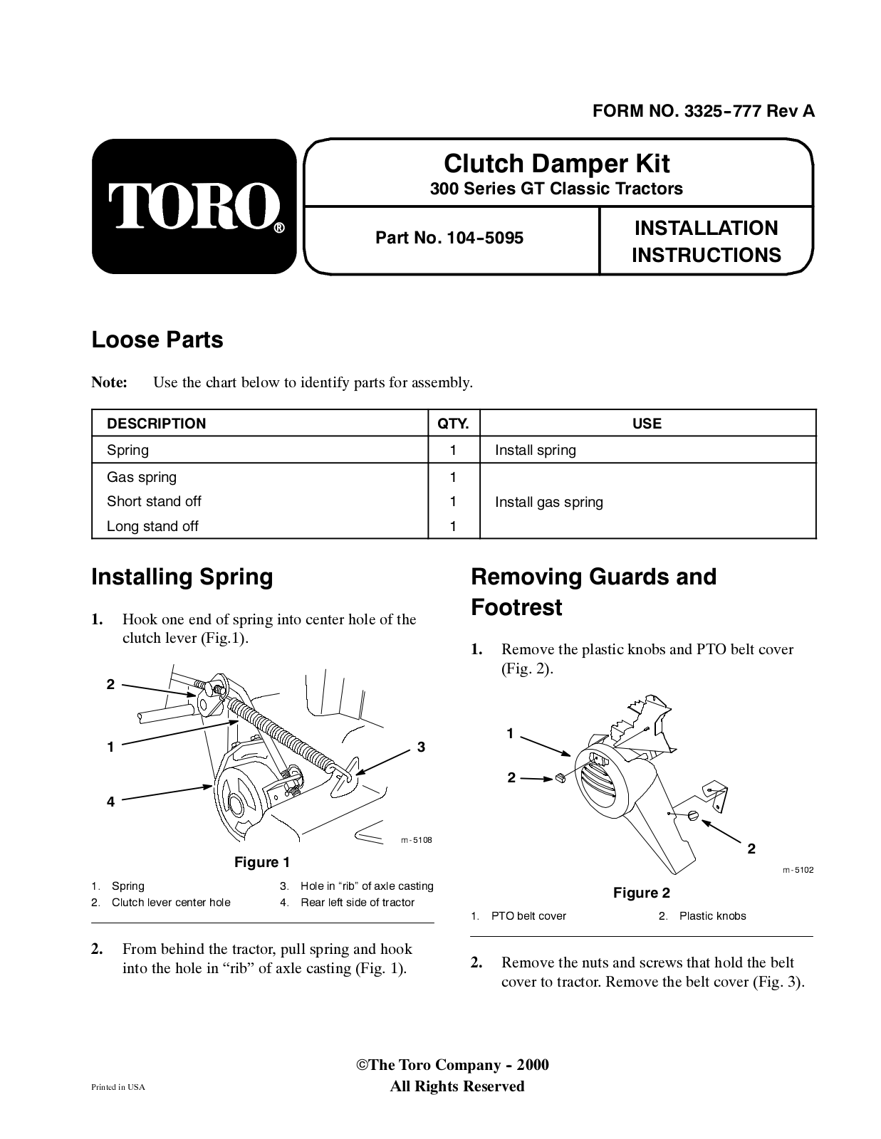 Toro 104-5095 Installation Instructions