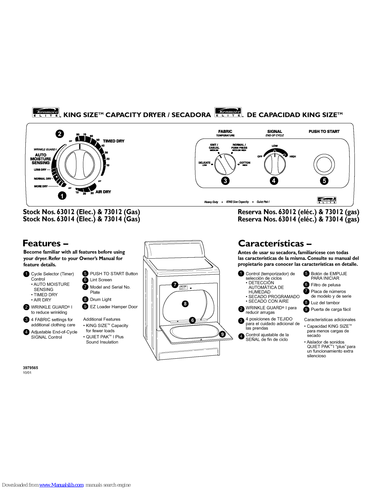 Kenmore 63012, 73012, 63014, 73014, KING SIZE 63012 Features - ManualMachine.com