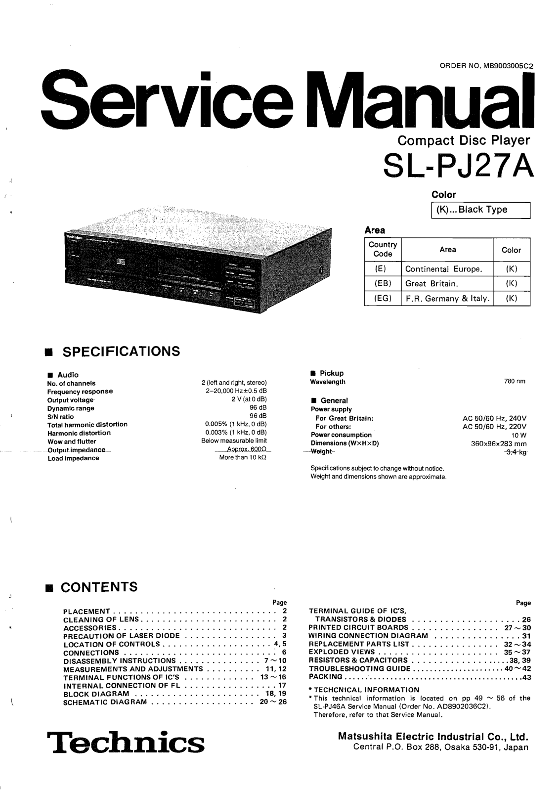 Technics SL-PJ-27-A Service Manual