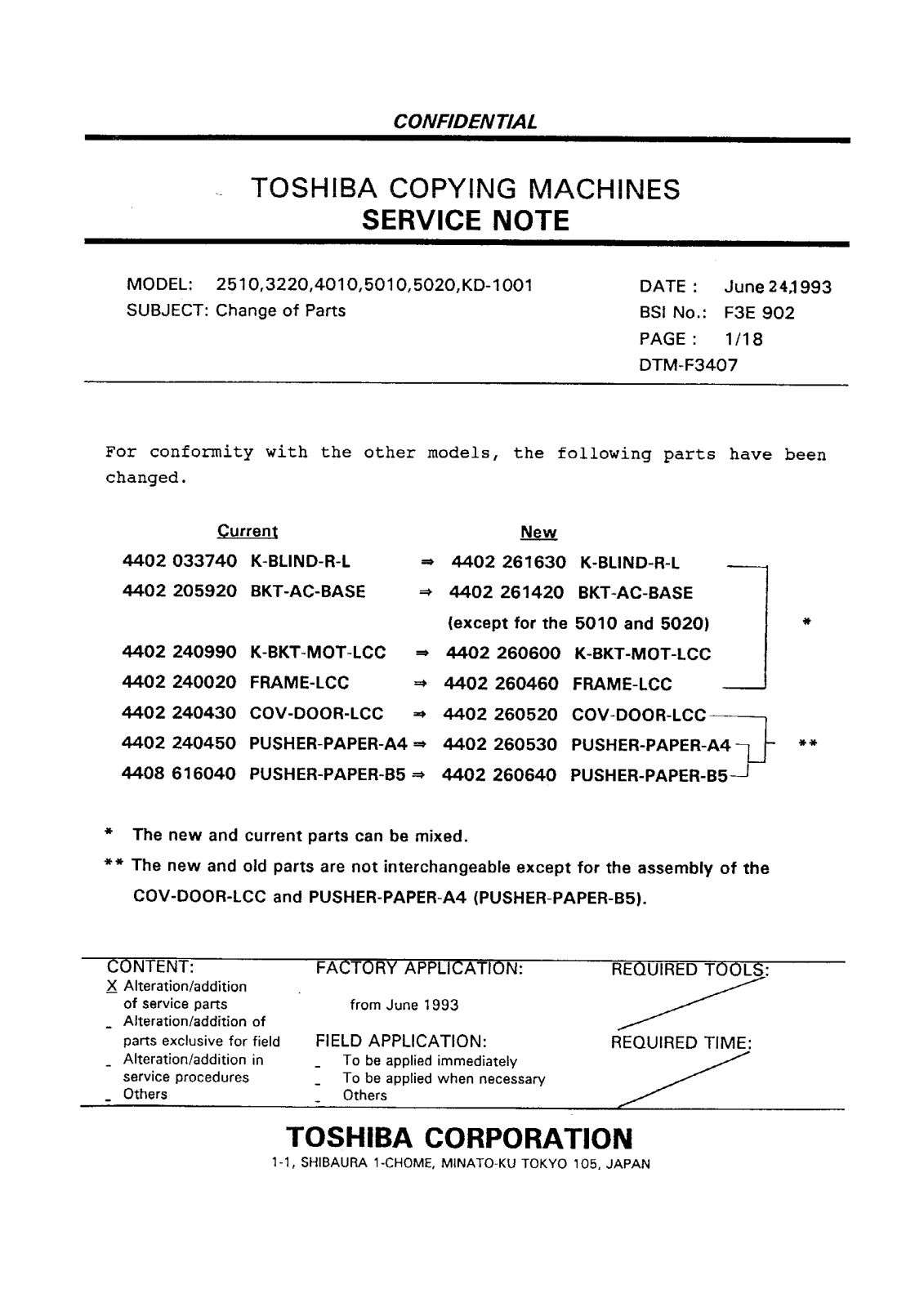 Toshiba f3e902 Service Note