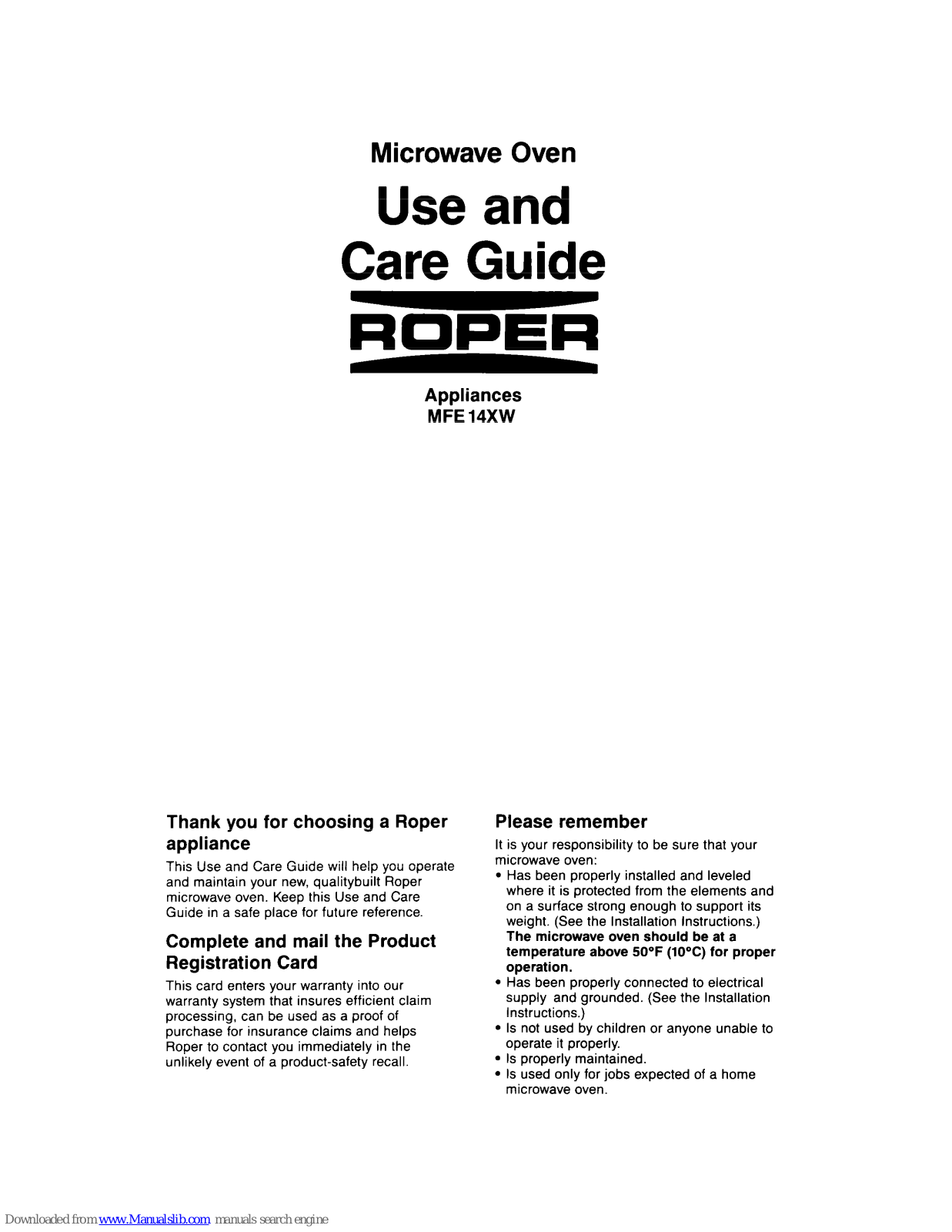 Roper MFE14XW Use And Care Manual - ManualMachine.com