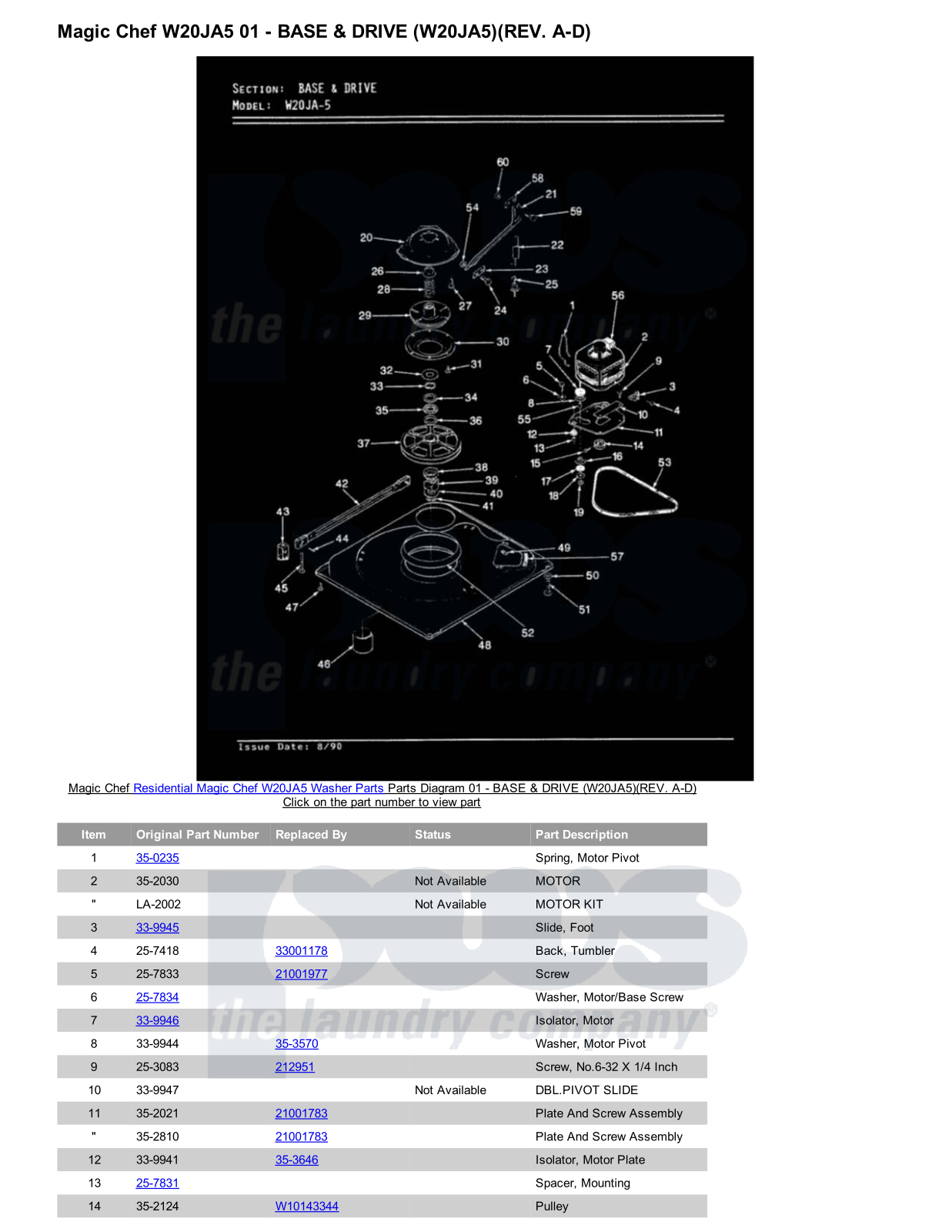 Magic Chef W20JA5 Parts Diagram