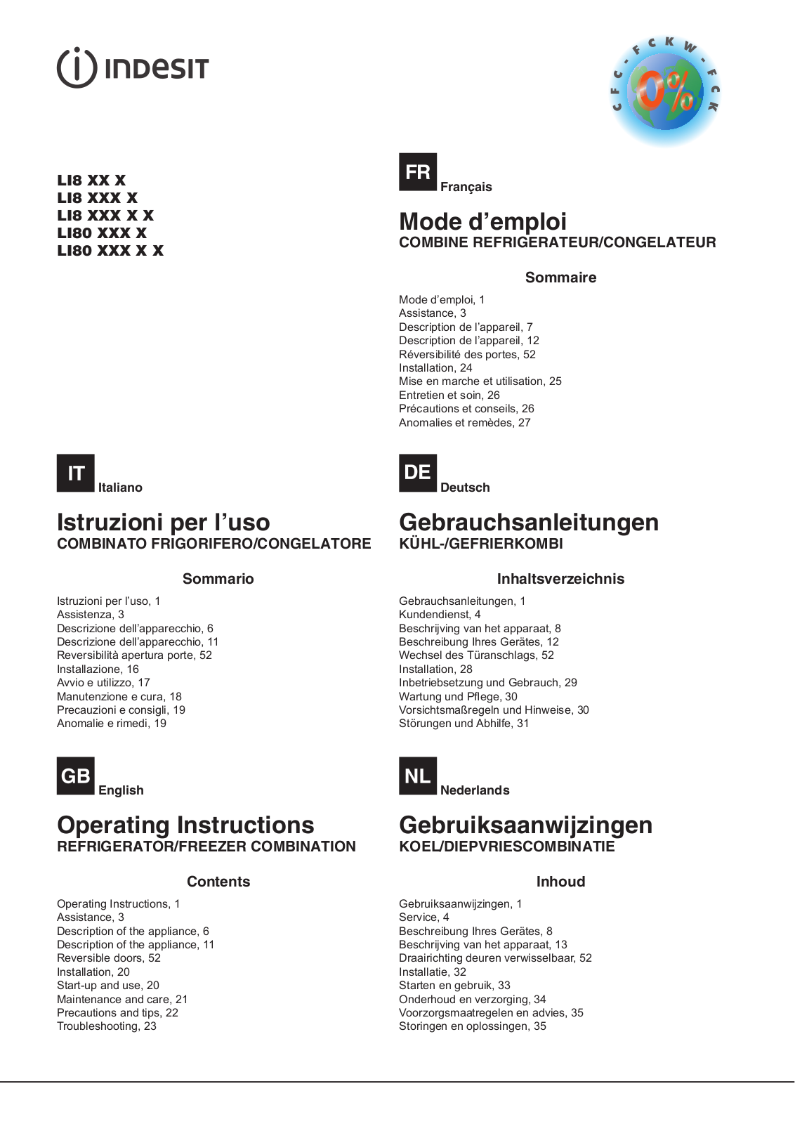 Indesit LI8 FF2 X, LI8 FF2 W Operating Instructions