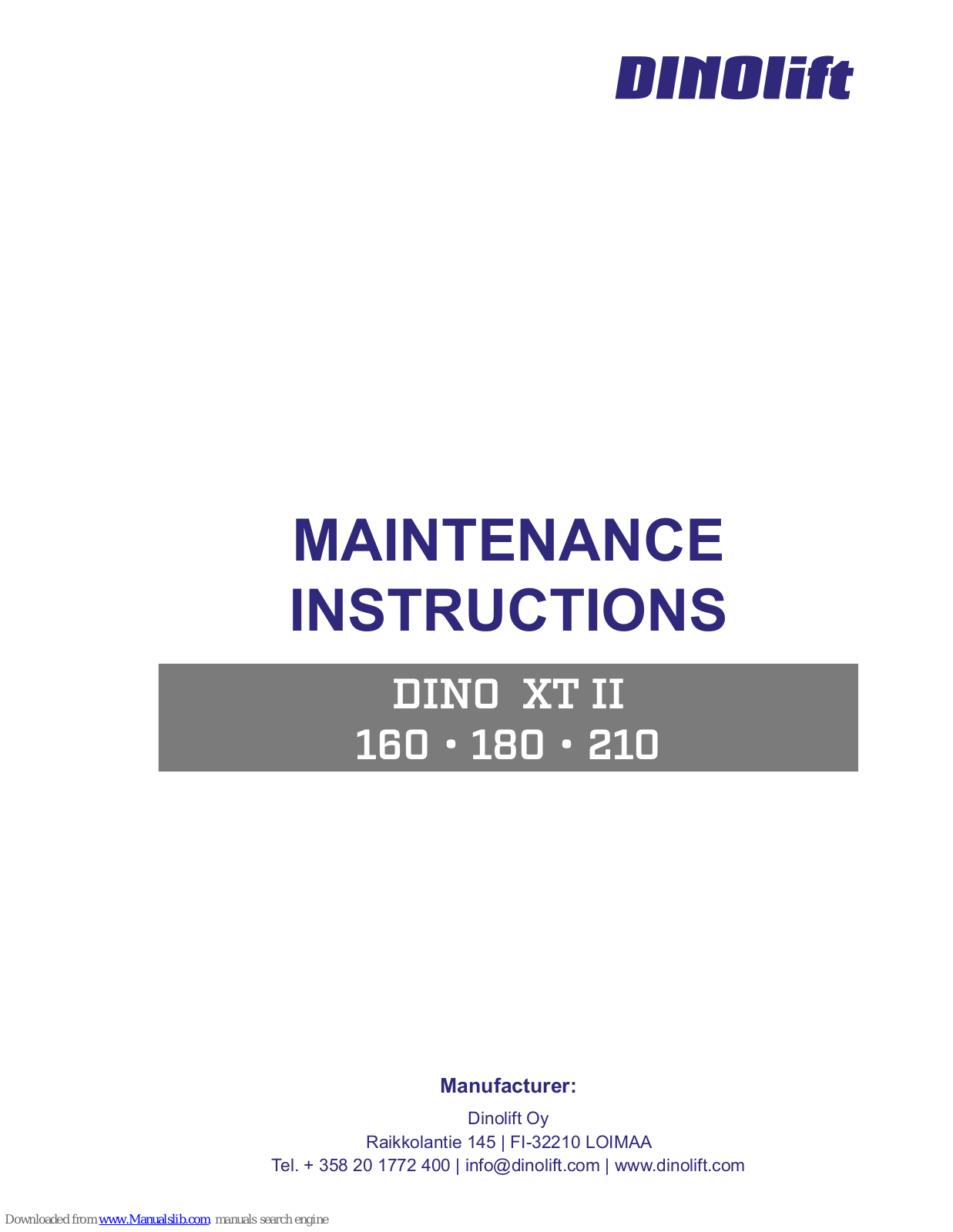 Dinolift DINO XT II Series, DINO 160XT II, DINO 180XT II, DINO 210XT II Maintenance Instructions Manual