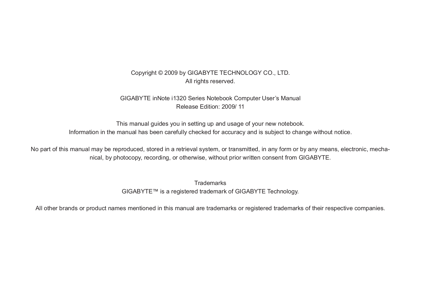 GIGABYTE I1320 Owner's Manual