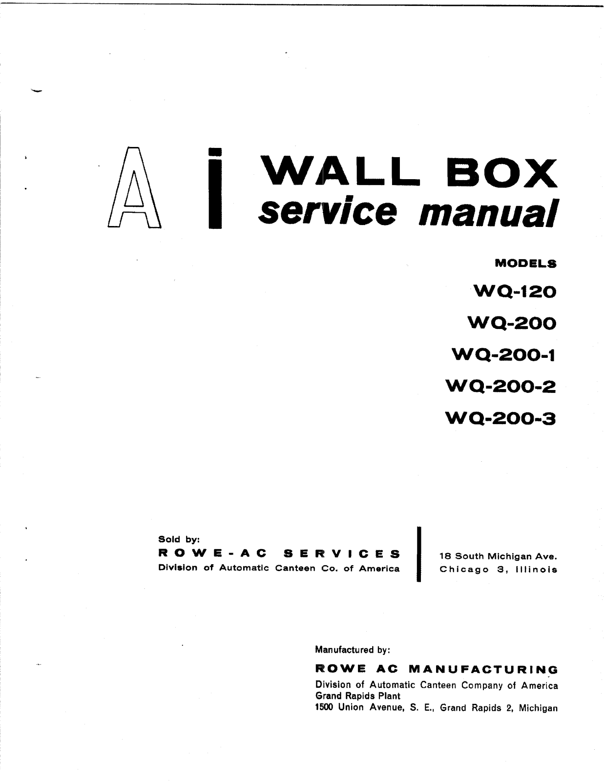 Rowe WQ-120, WQ-200 Service Manual