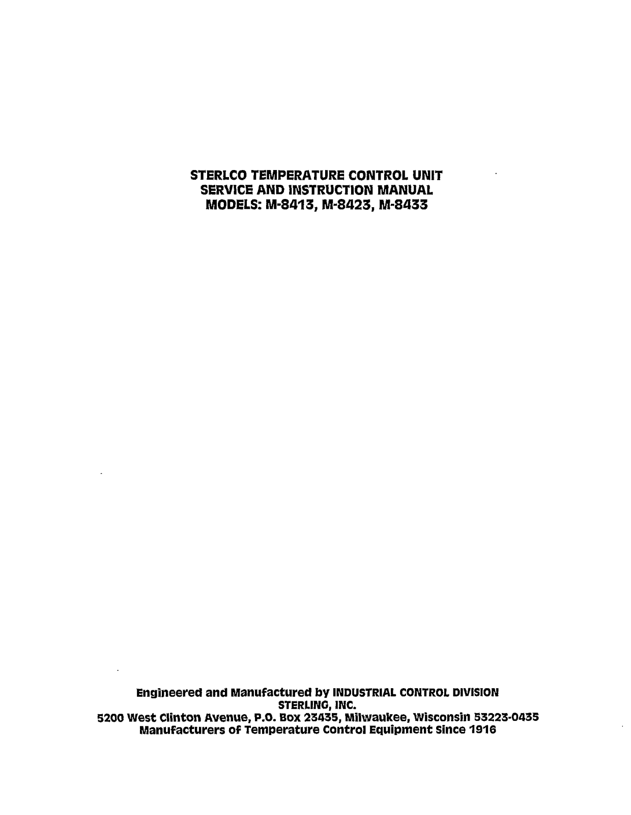 Sterling M-8413, M-8433, M-8423 User Manual