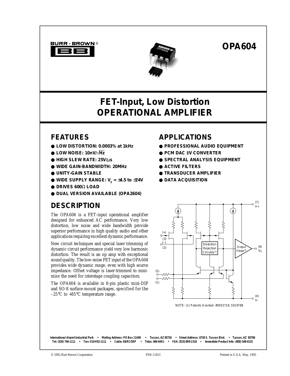 Burr Brown OPA604AP, OPA604AU, OPA604AU-2K5 Datasheet