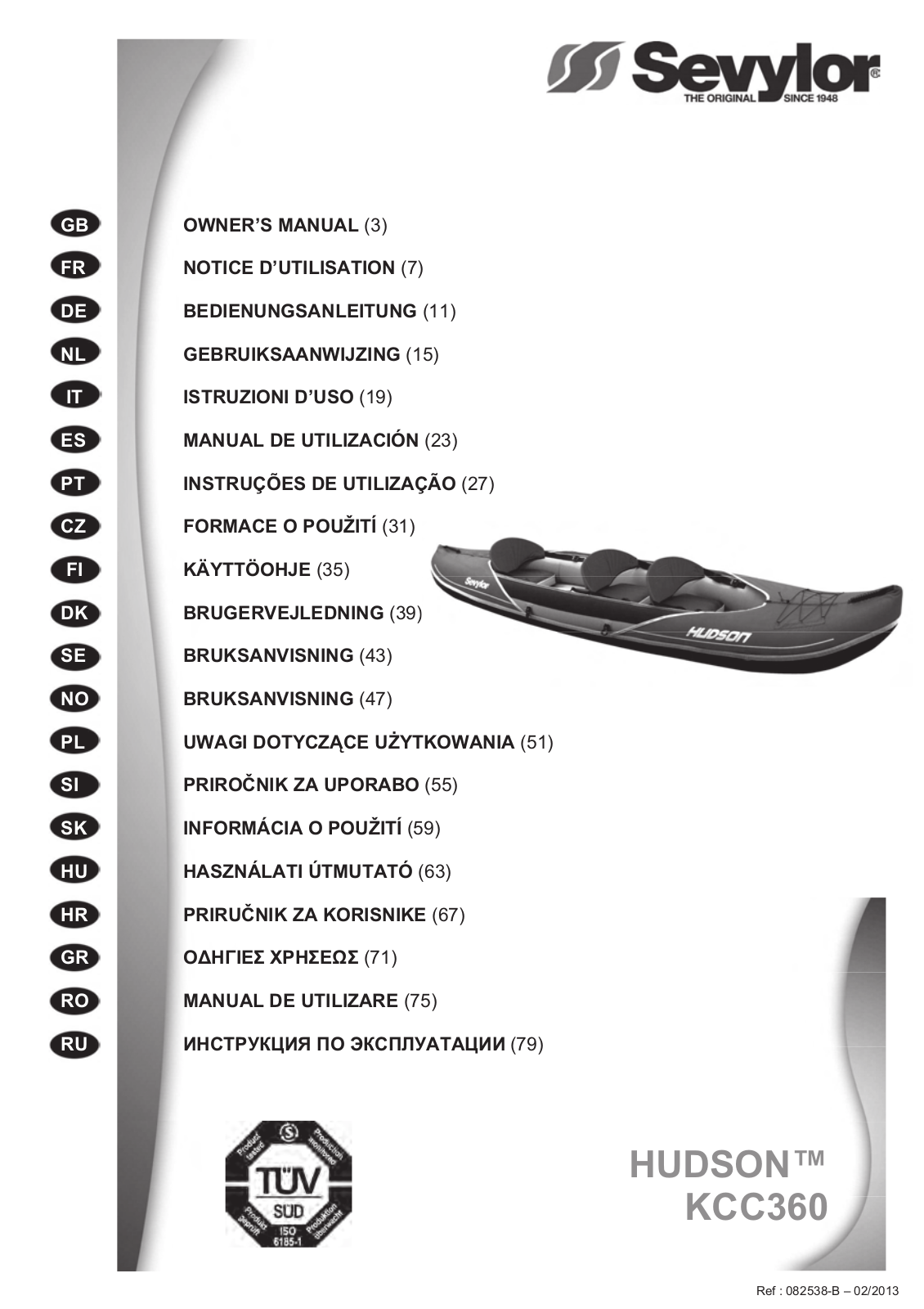 Sevylor KCC360 Owner's Manual