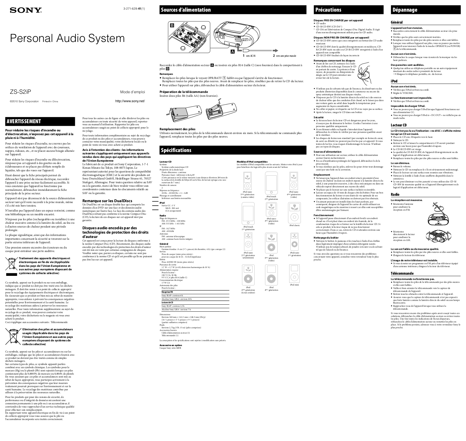 Sony ZS-S2IP Operating Instructions