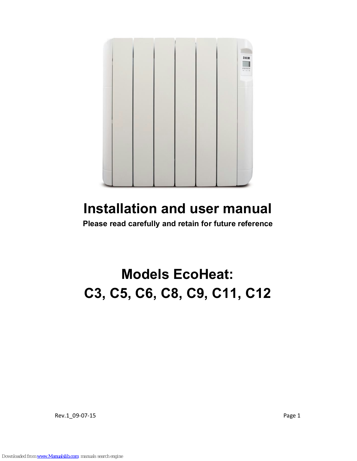 VeriSmart EcoHeat C3, EcoHeat C6, EcoHeat C5, EcoHeat C9, EcoHeat C8 Installation And User Manual