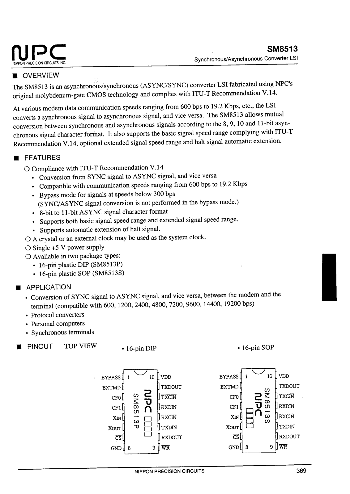 NPC SM8513P, SM8513S Datasheet