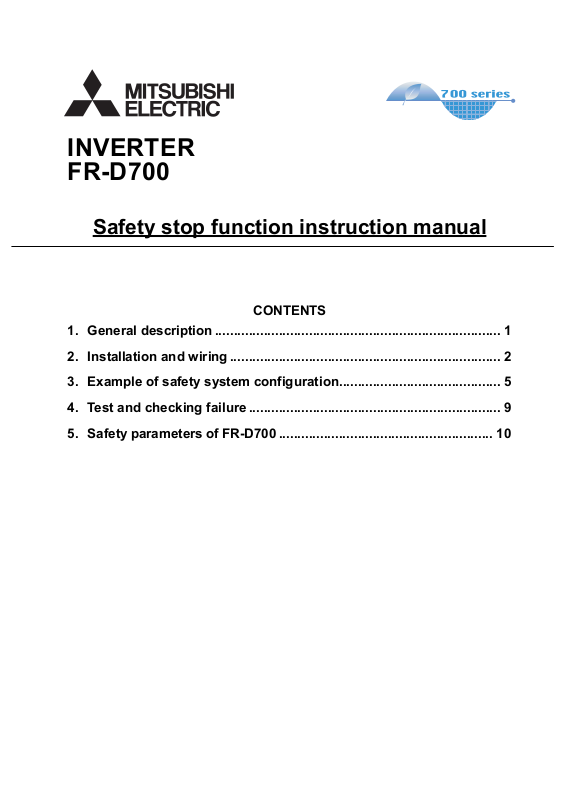 Mitsubishi Electronics FR-D700 User Manual