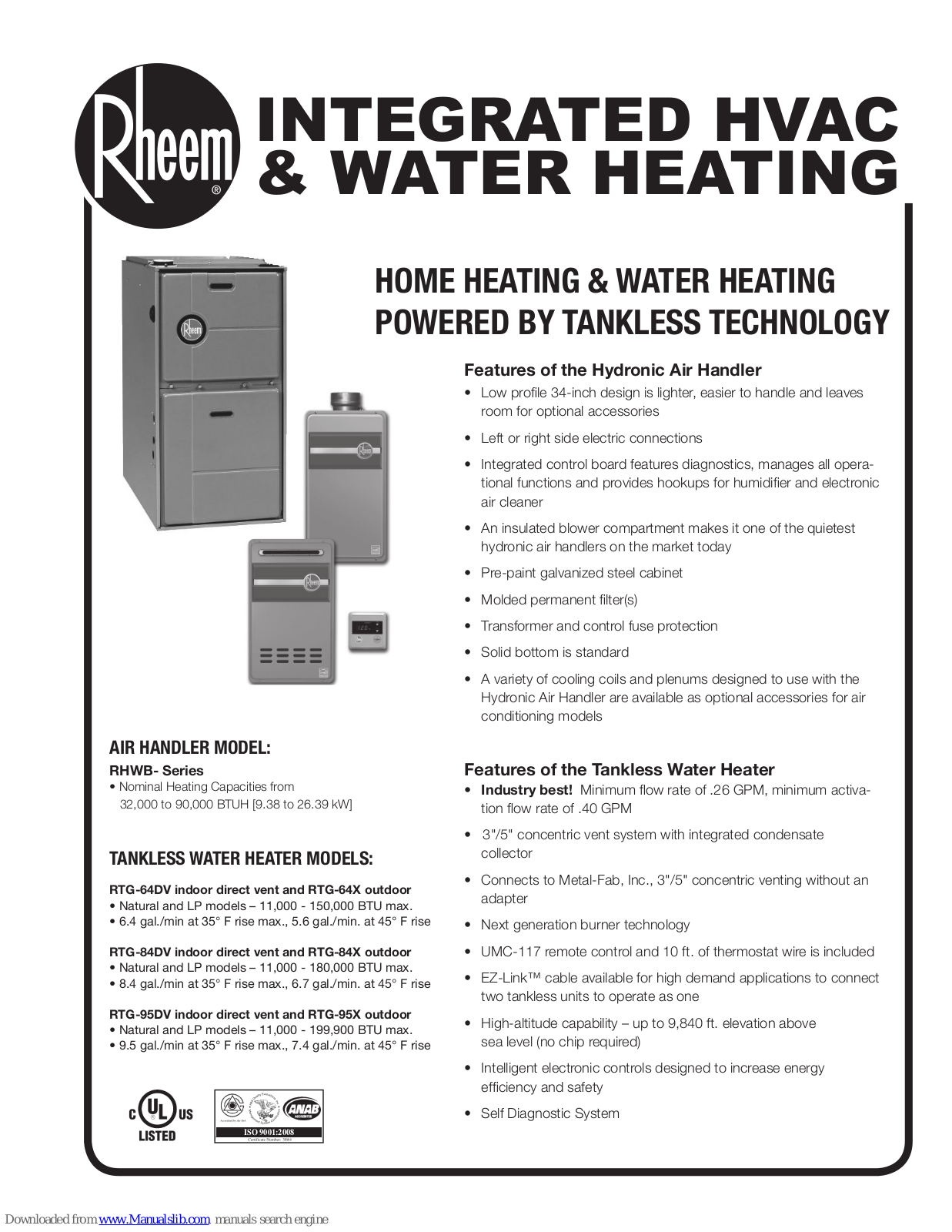 Rheem RHWB series Instruction Manual