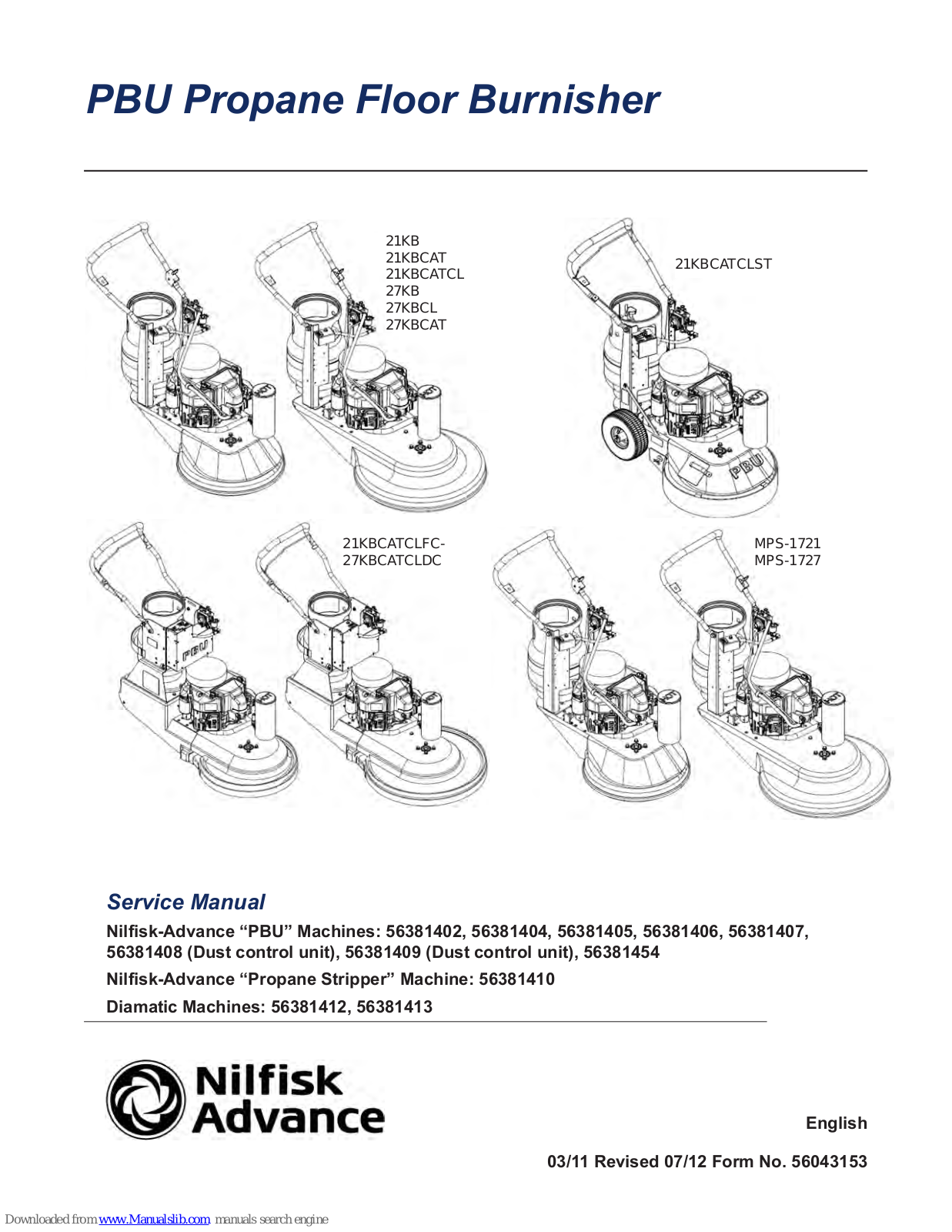 Nilfisk-Advance 21KB, 21KBCAT, 21KBCATCL, 27KB, 27KBCL Service Manual