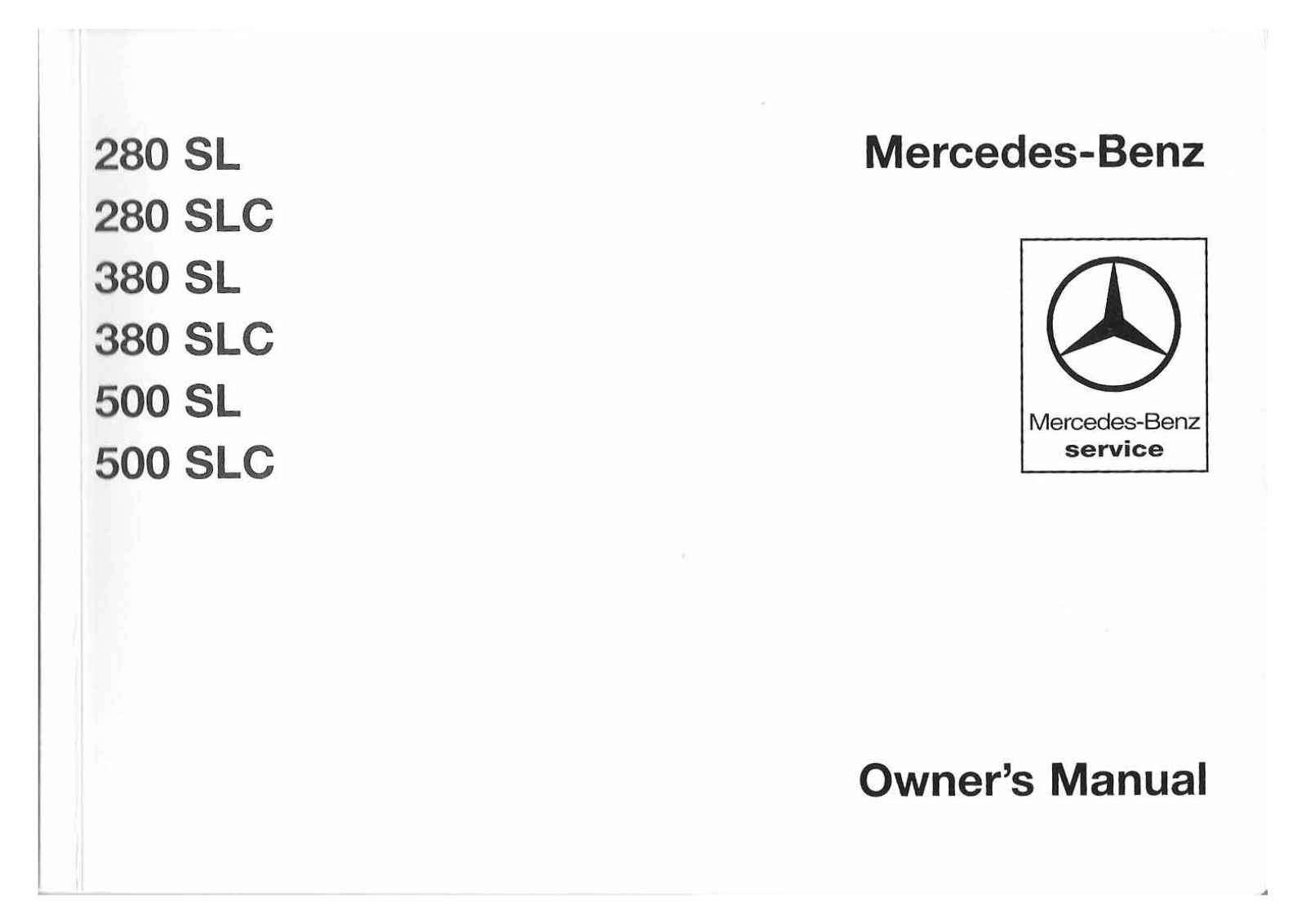 Mercedes SL 380, SL 280 User Manual