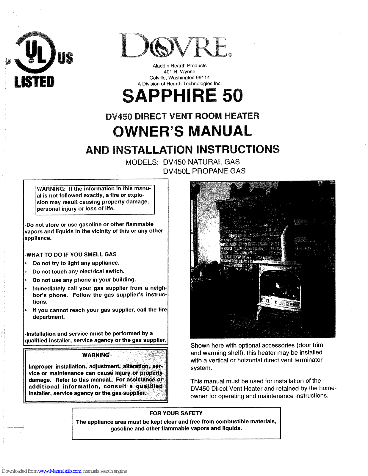 Dovre Sapphire 50 DV450, Sapphire 50 DV450L Owner's Manual