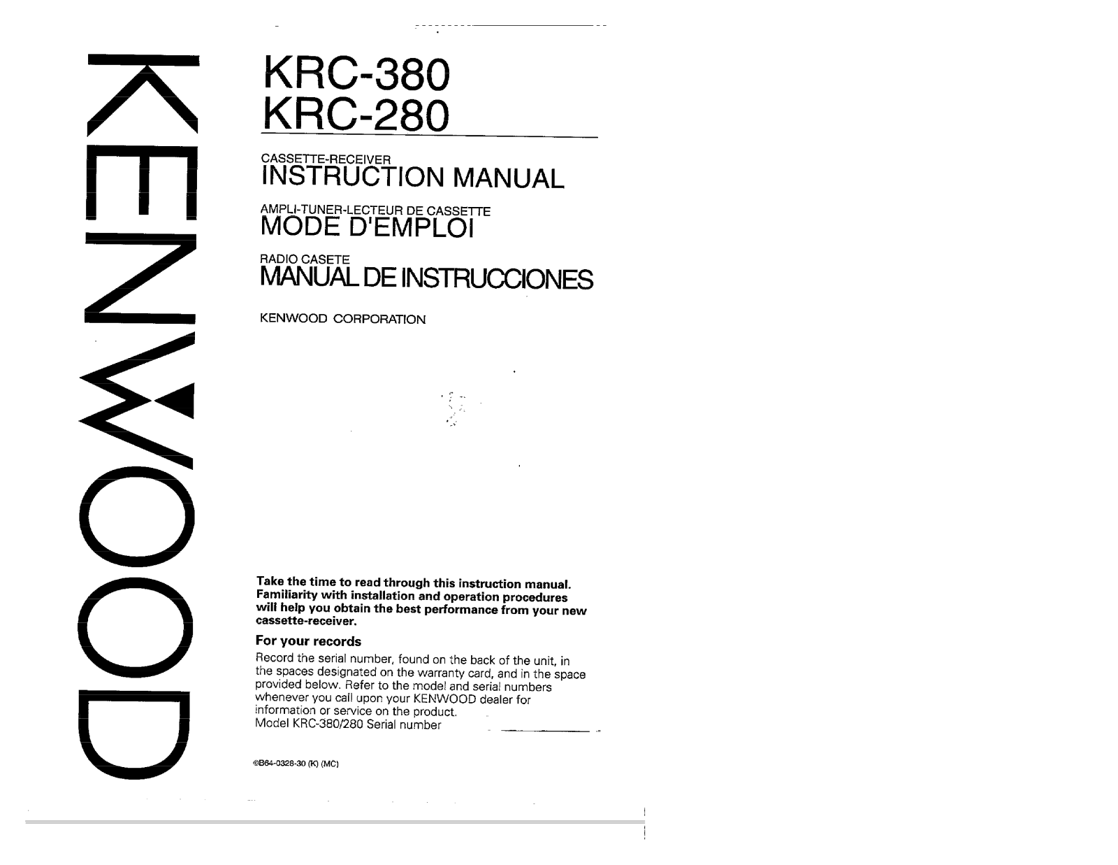 Kenwood KRC-380, KRC-280 Owner's Manual