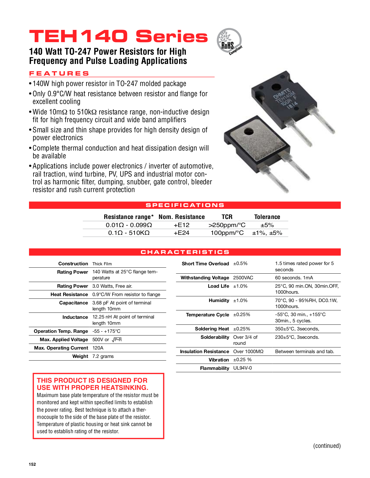 Ohmite TEH140 Series Data Sheet