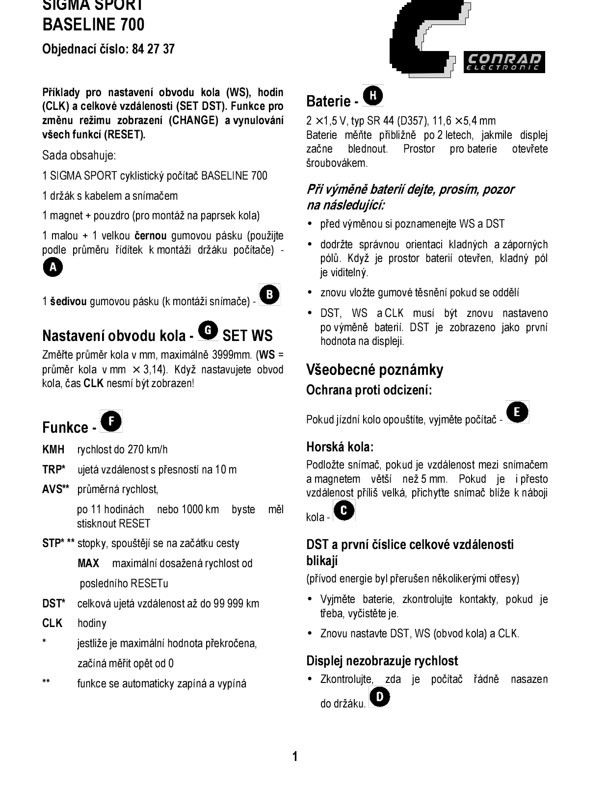 Sigma BASELINE 800 User guide