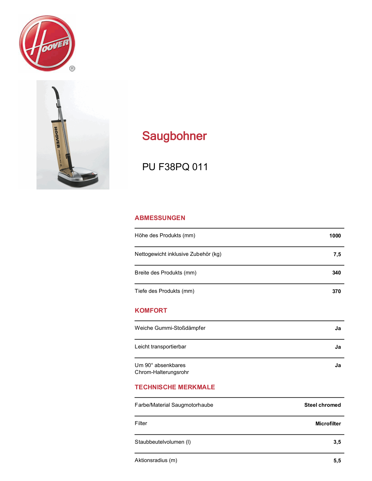 Hoover PU F38PQ 011 Service Manual