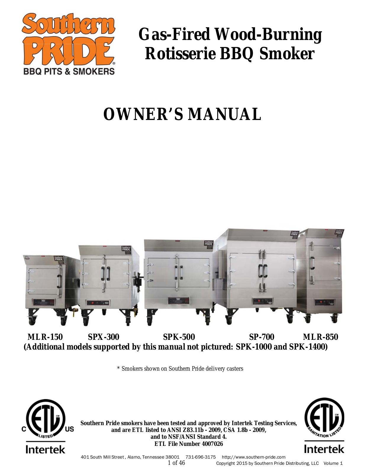 Southern Pride MLR-150 Installation  Manual