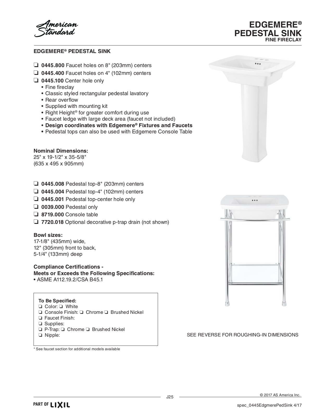 American Standard ASD10409 Specification Sheet - ManualMachine.com