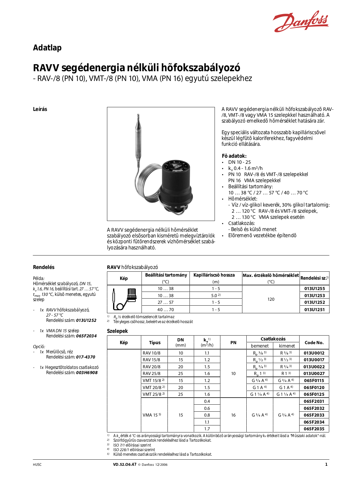 Danfoss RAV 10/8, RAV 15/8, RAV 25/8, RAV 20/8, VMT 15/8 Data sheet