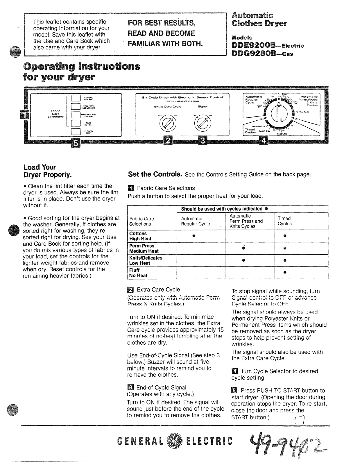 GE DDG9280B, DDE9200B Operation Instructions - ManualMachine.com