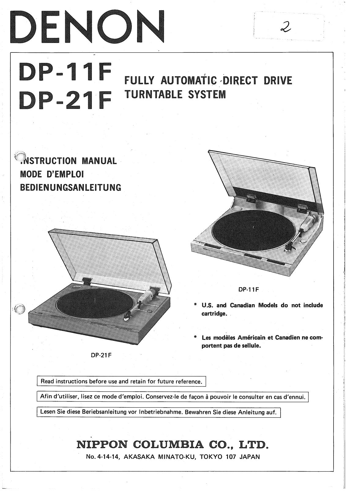 DENON DP-11F, DP-21F User Manual