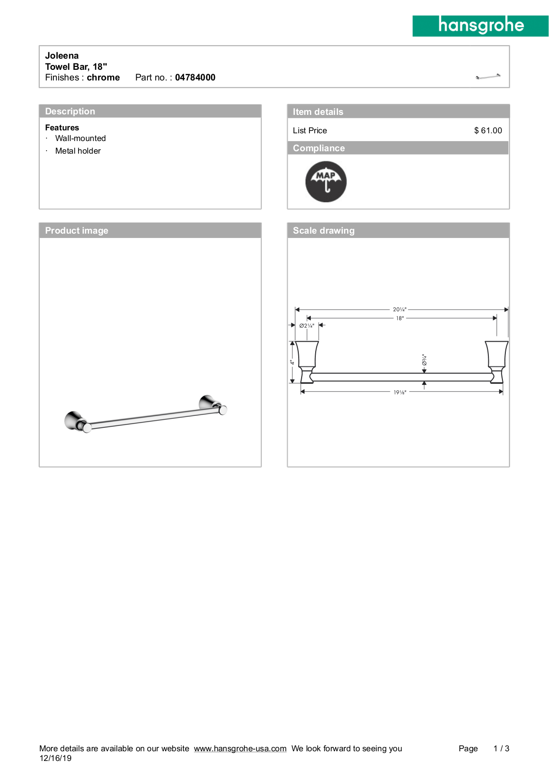Hansgrohe GCDC1497 Specifications - ManualMachine.com