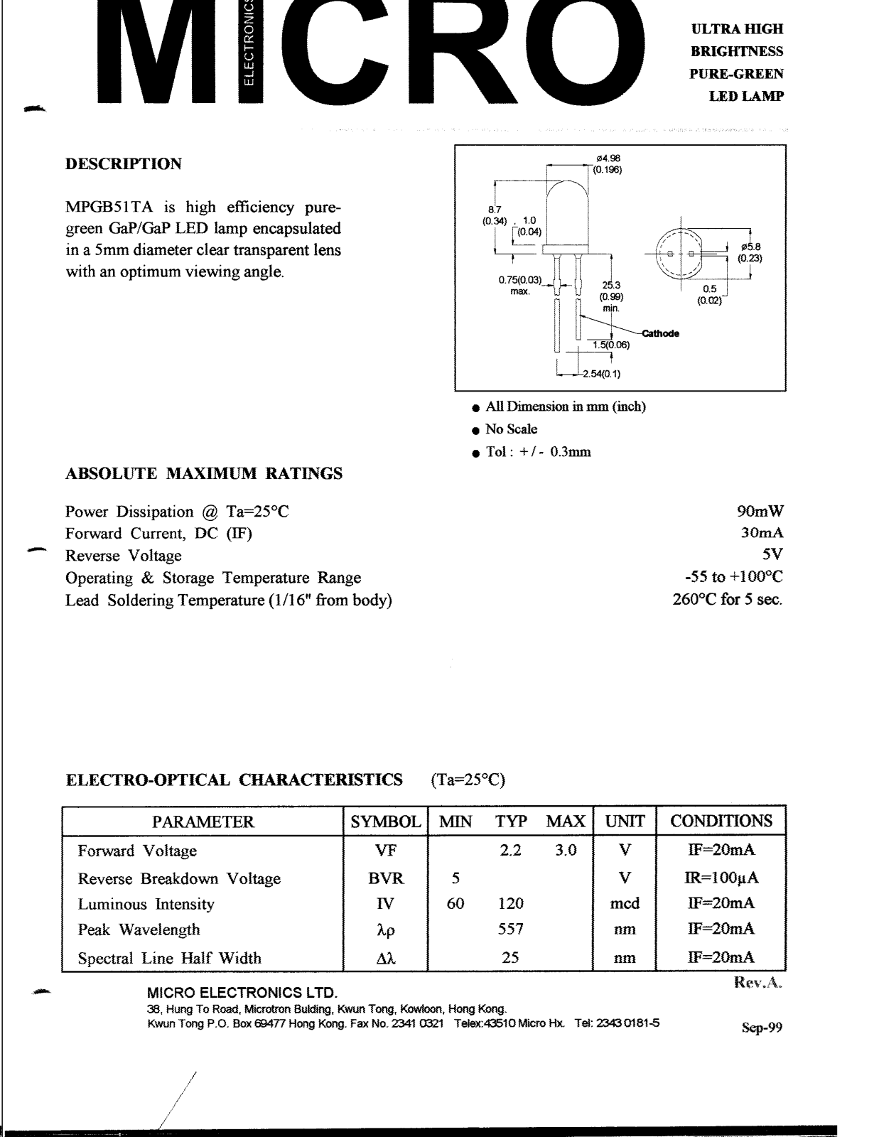 MICRO MPGB51TA Datasheet