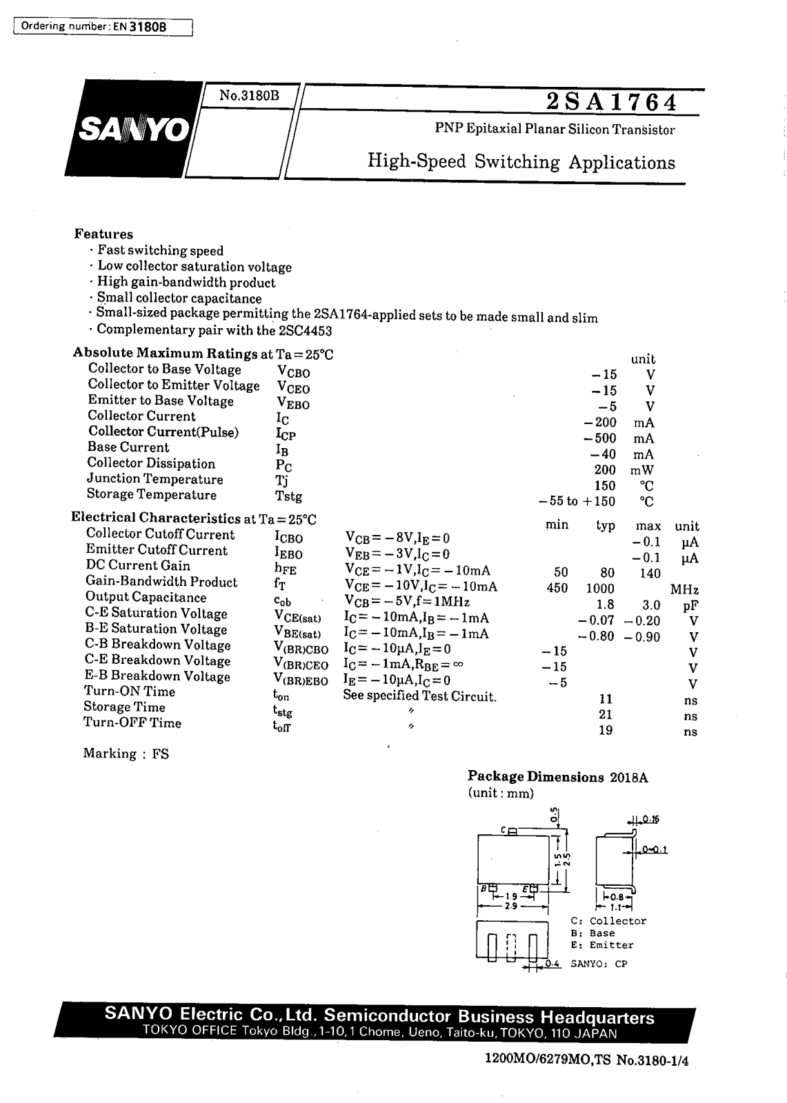 SANYO 2SA1764 Datasheet