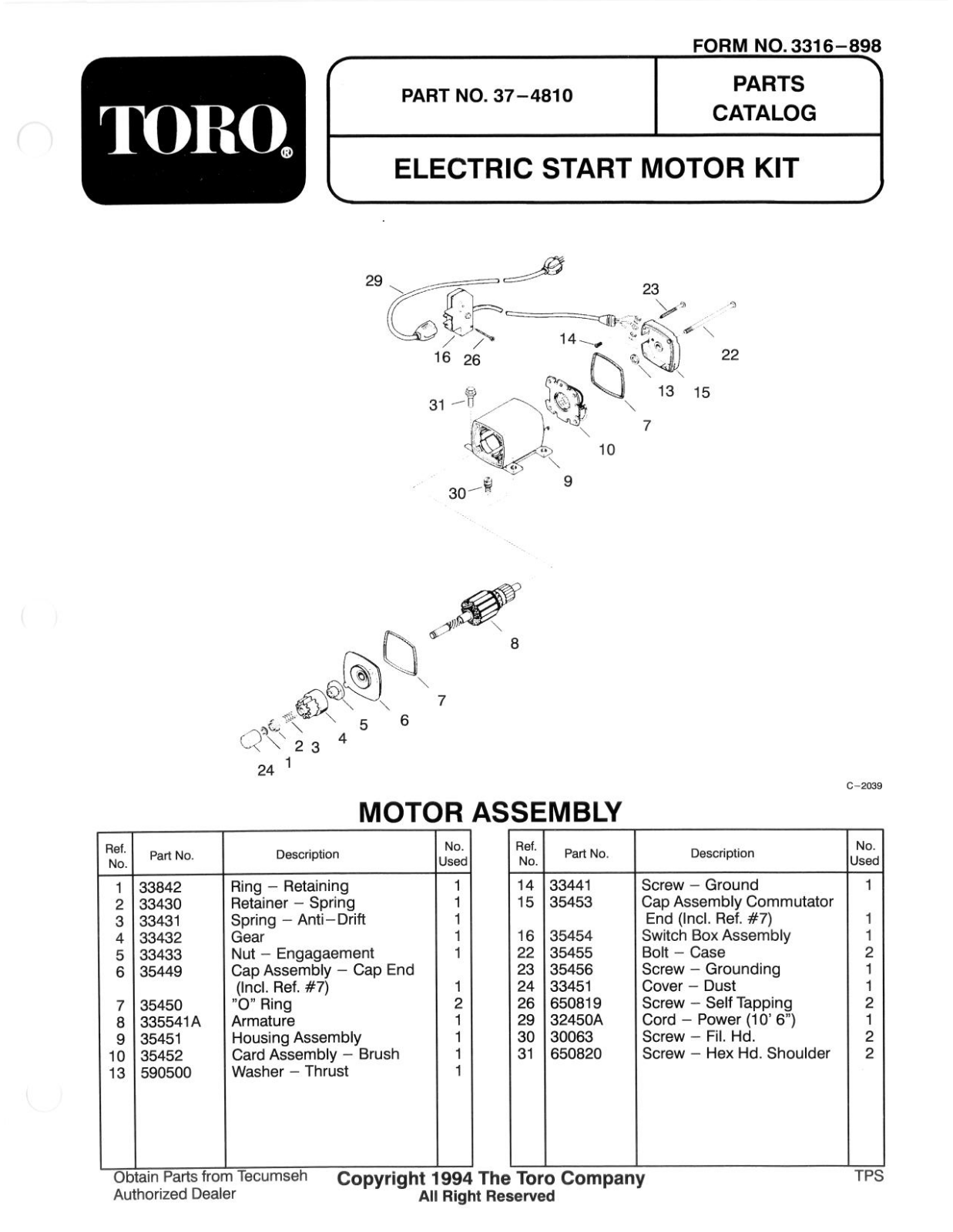 Toro 37-4810 Parts Catalogue