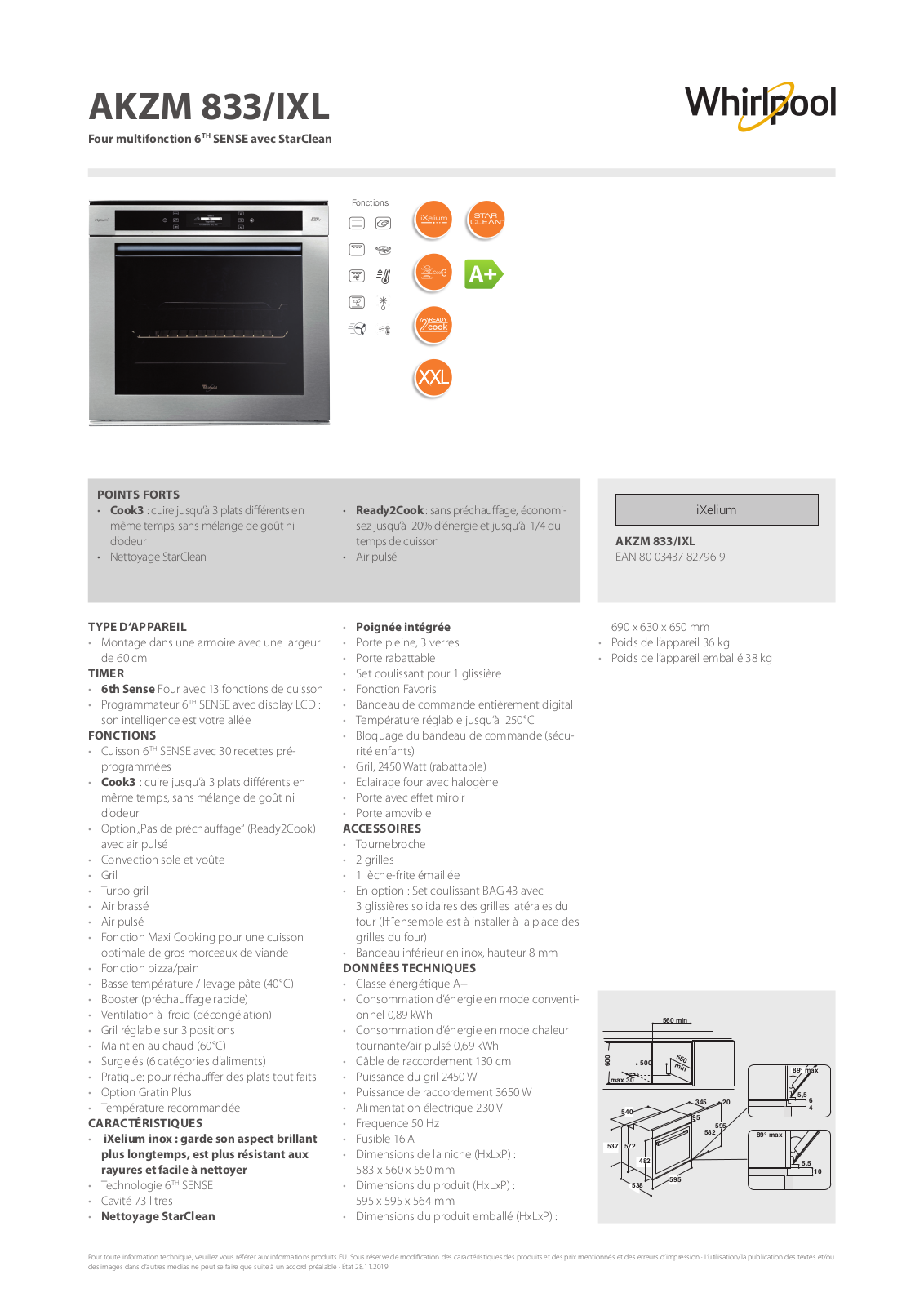 Whirlpool AKZM 833/IXL Product information