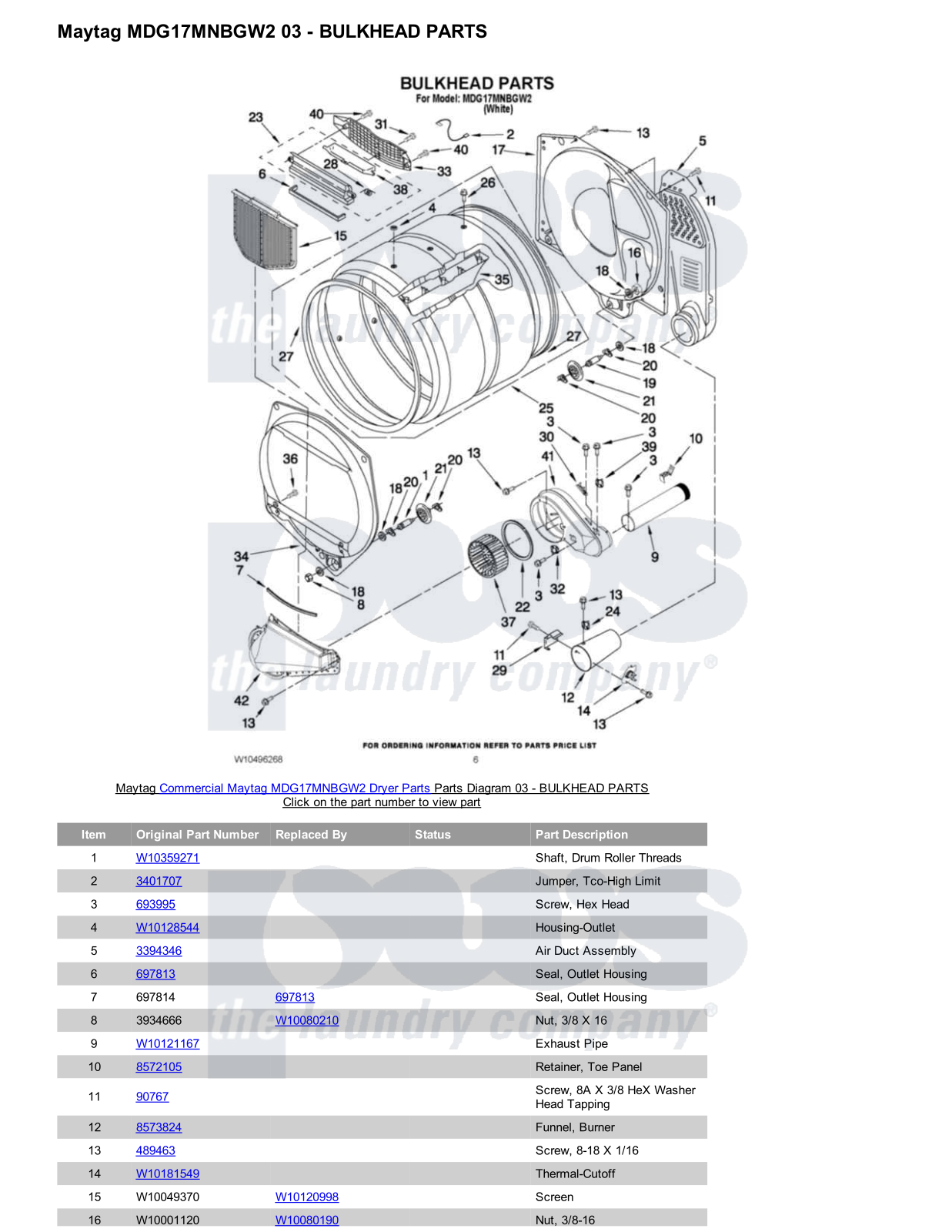 Maytag MDG17MNBGW2 Parts Diagram