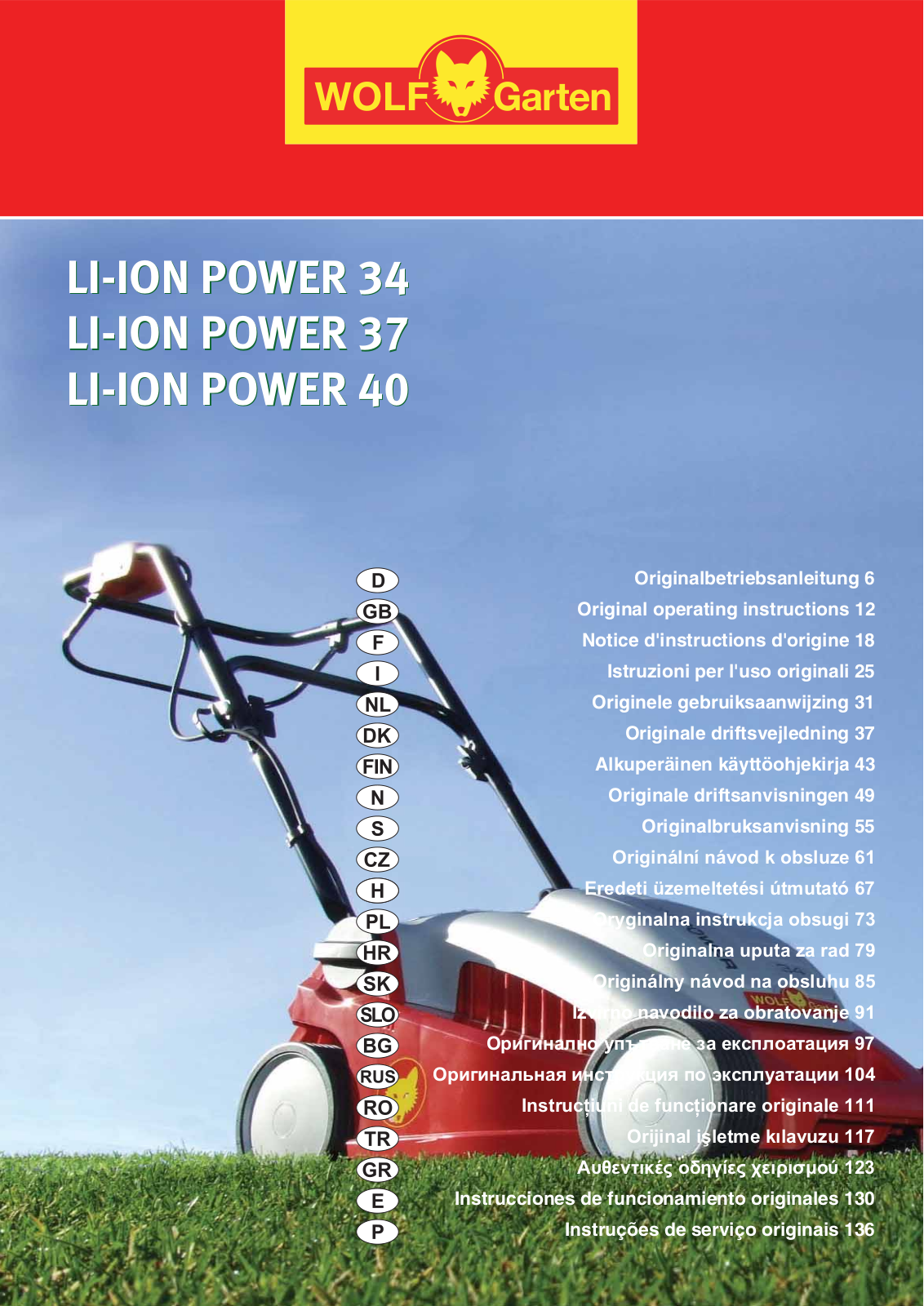 Wolf Garten LI-ION Power 40, LI-ION Power 37, LI-ION Power 34 User Manual