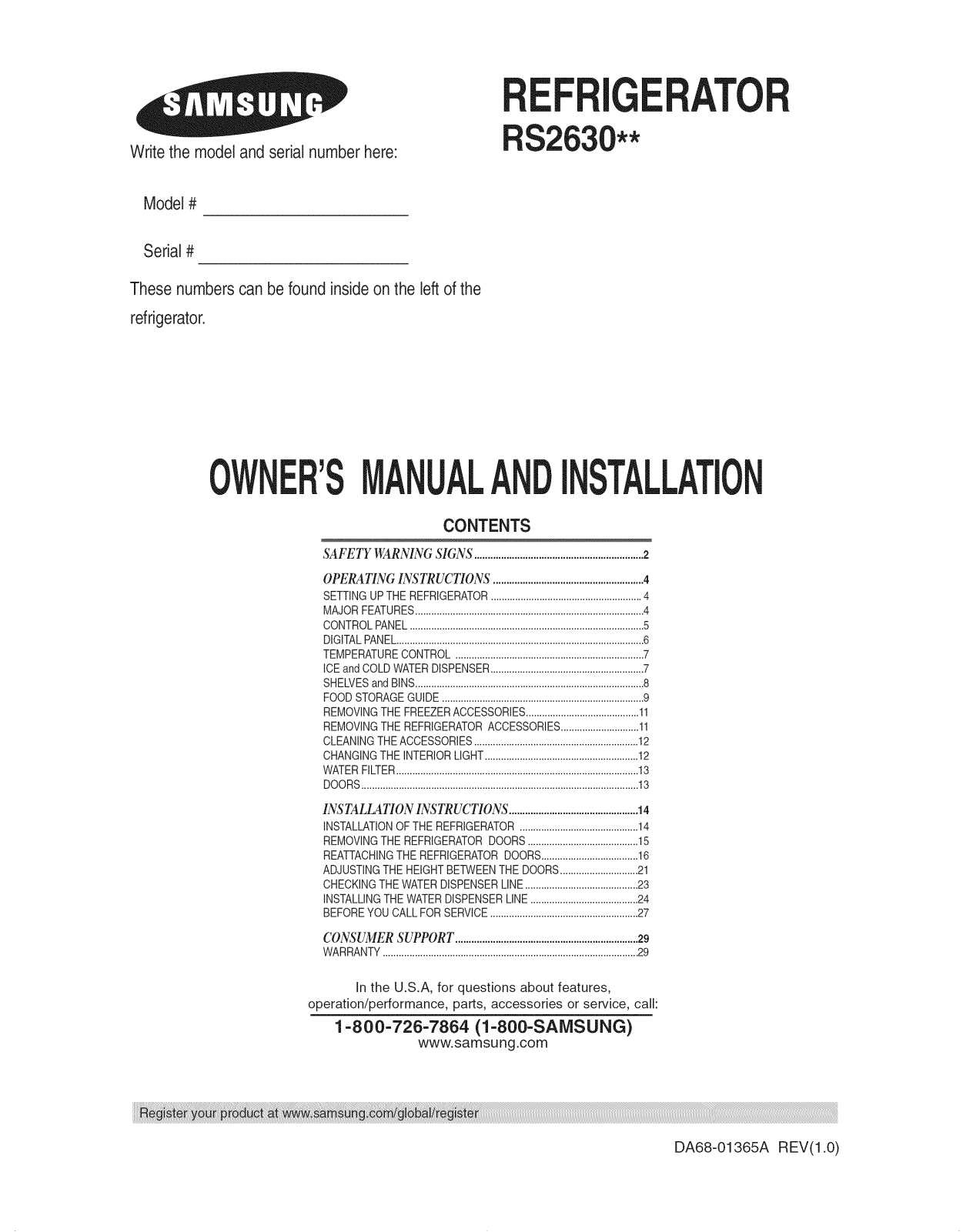 Samsung RS2630WW/XAA, RS2630AWW/XAA, RS2630SW/XAA-00, RS2630SH/XAA-00, RS2630ASH/XAA Owner’s Manual