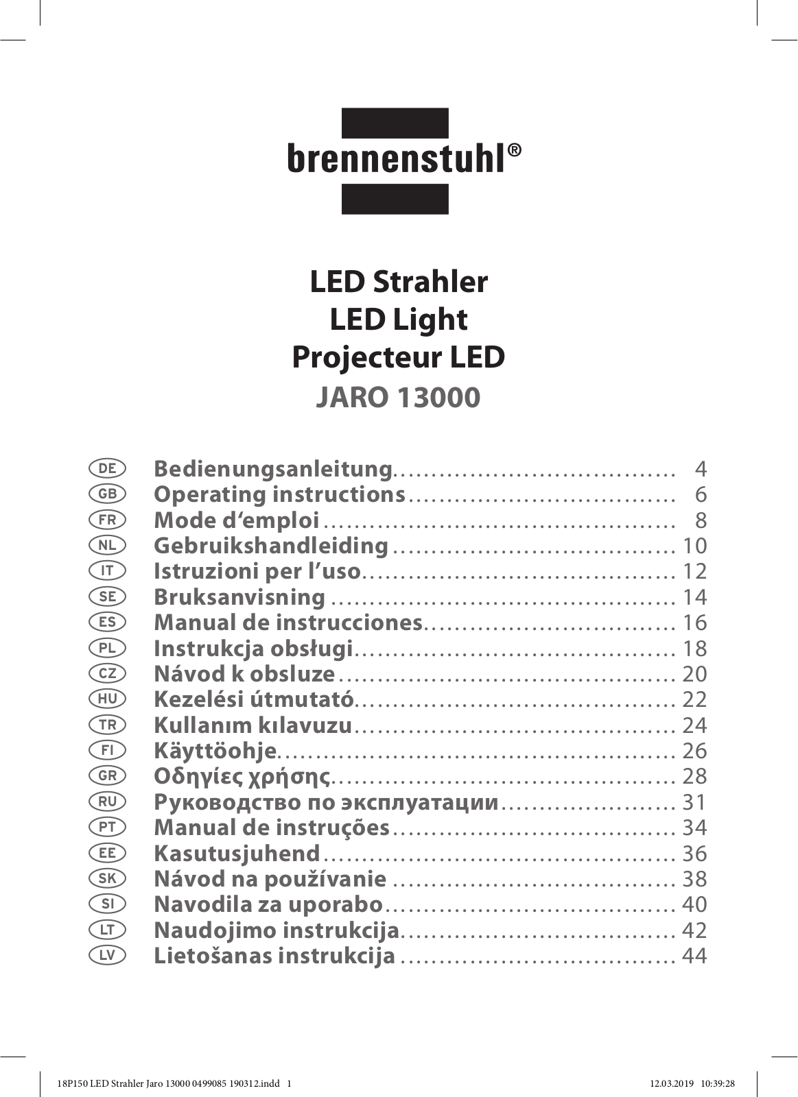 brennenstuhl JARO 13000 Operating Instructions Manual