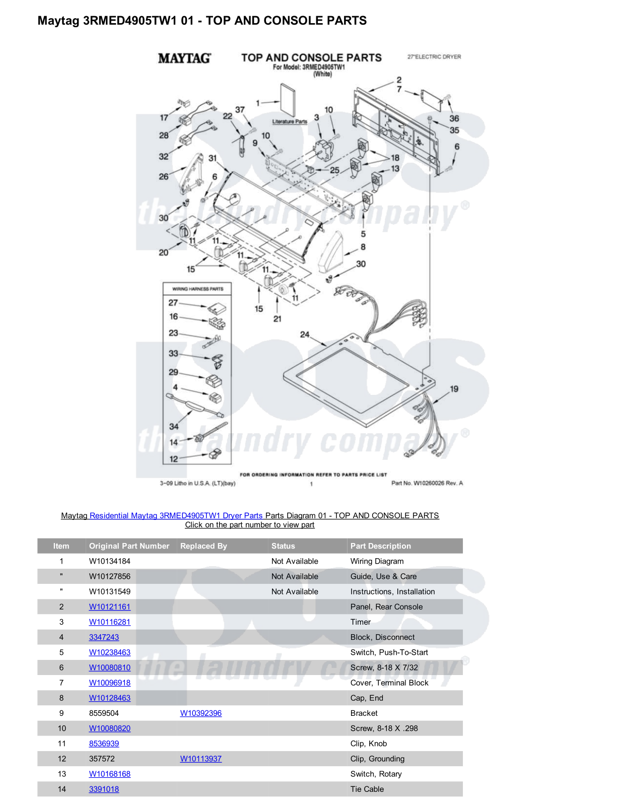 Maytag 3RMED4905TW1 Parts Diagram