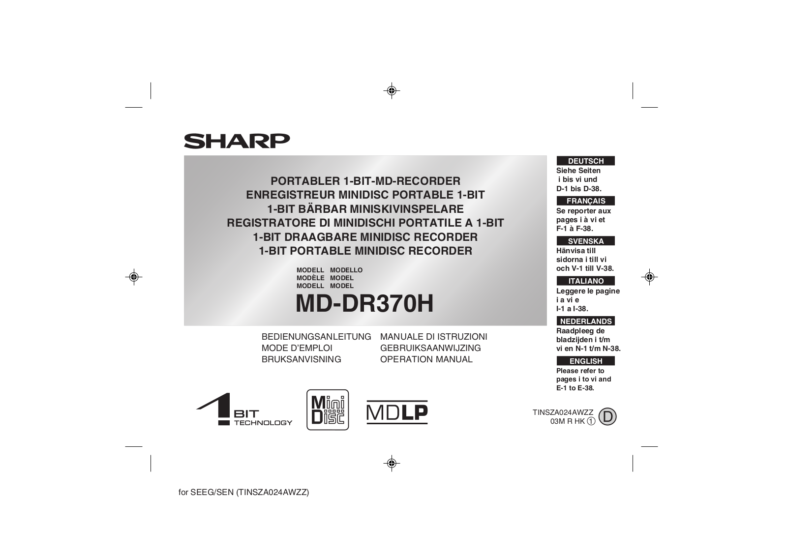 Sharp MD-DR370H User Manual