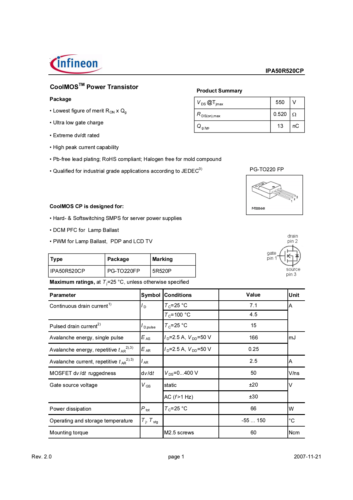Datasheet ipa50r520cp_rev2.0 Datasheet - ManualMachine.com