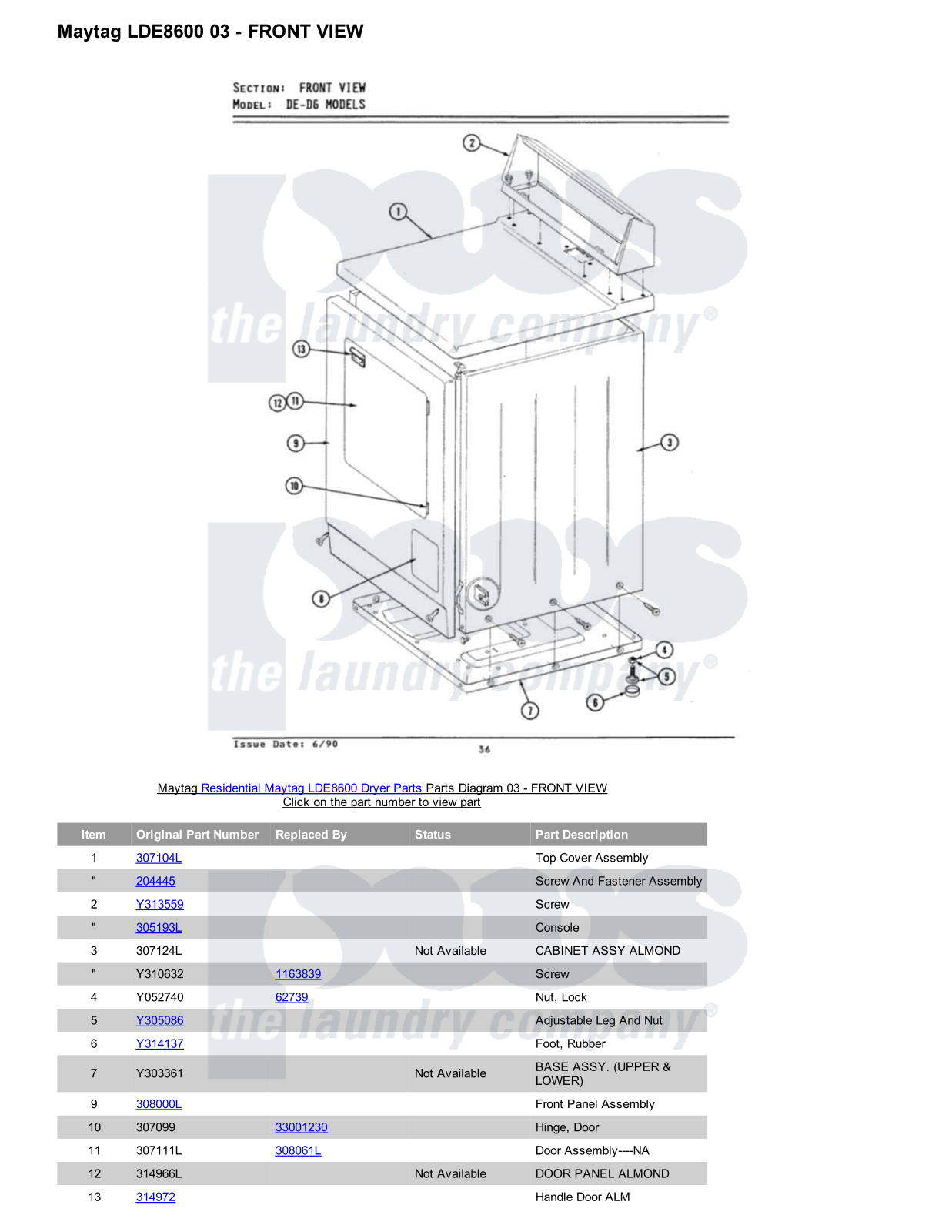 Maytag LDE8600 Parts Diagram