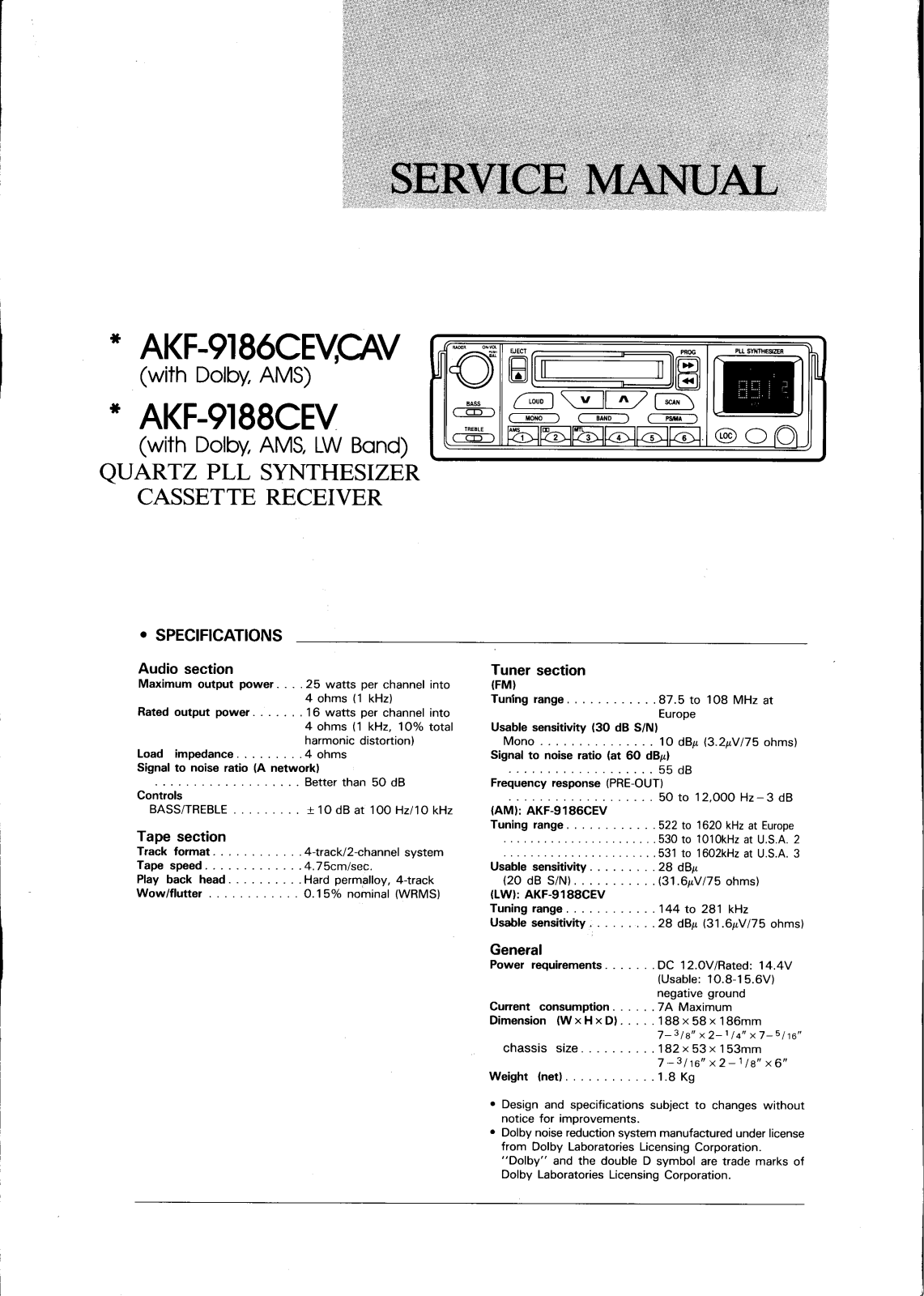 DAEWOO AKF-9186CEV, AKF-9186CAV, AKF-9188CEV Service Manual