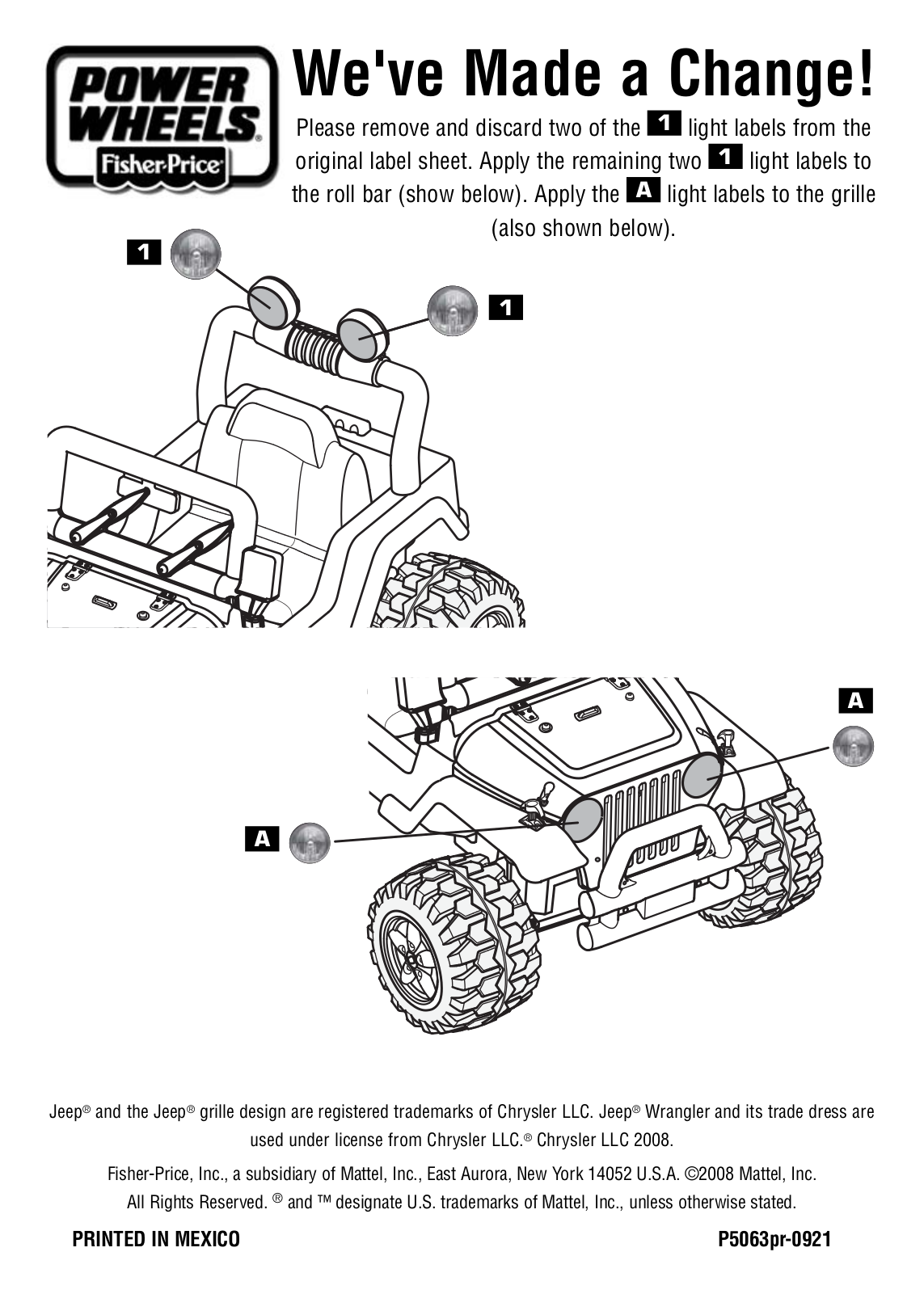 Fisher-Price P5063 Instruction Sheet