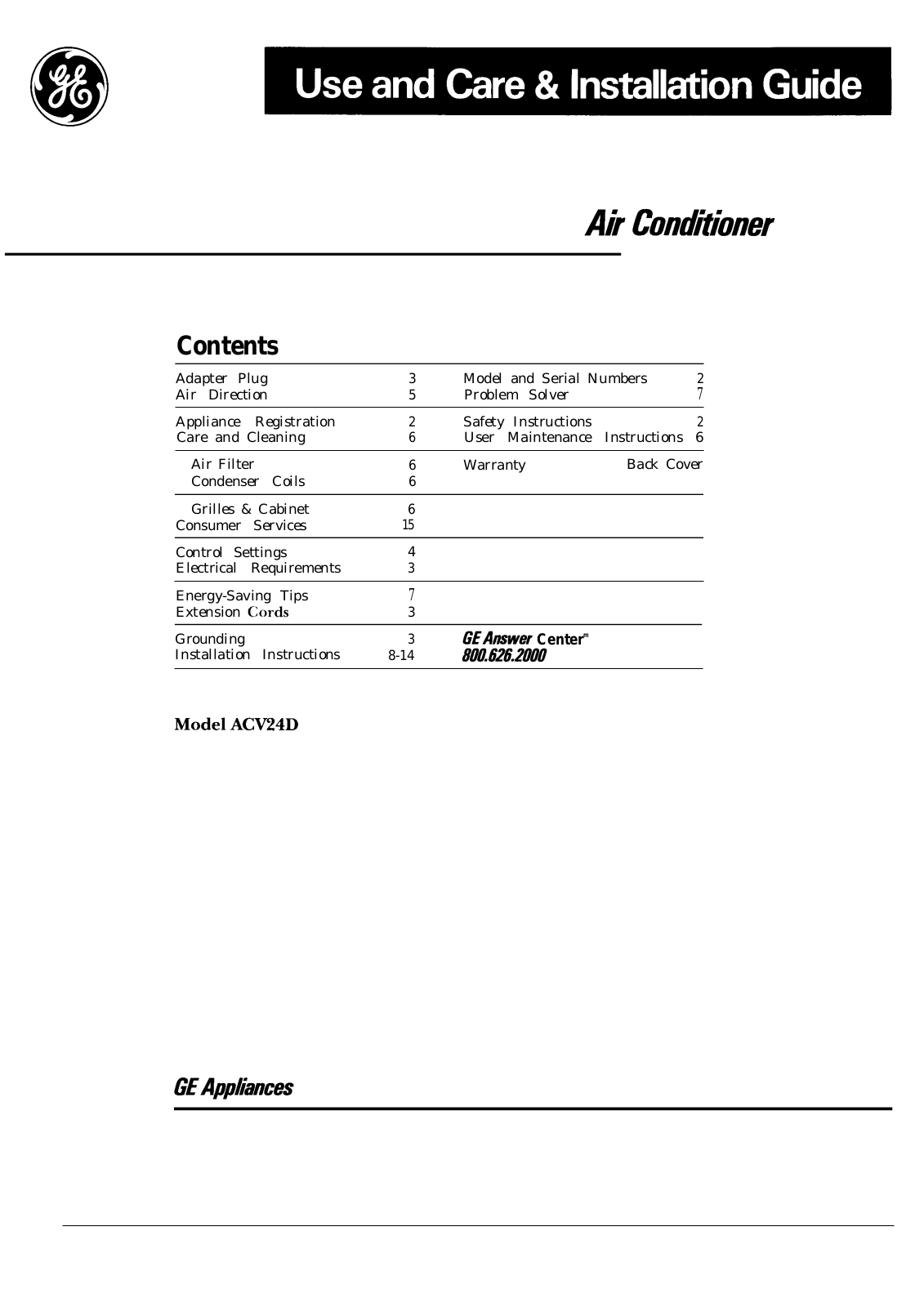 GE ACV24D Use and Care Guide