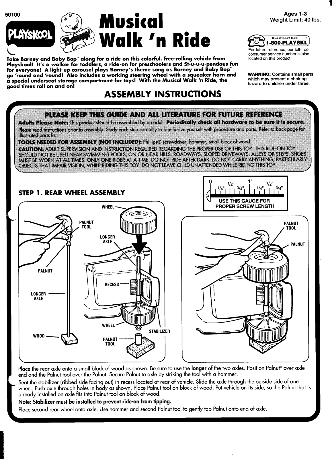 HASBRO Barney Musical Walk 'n Ride User Manual