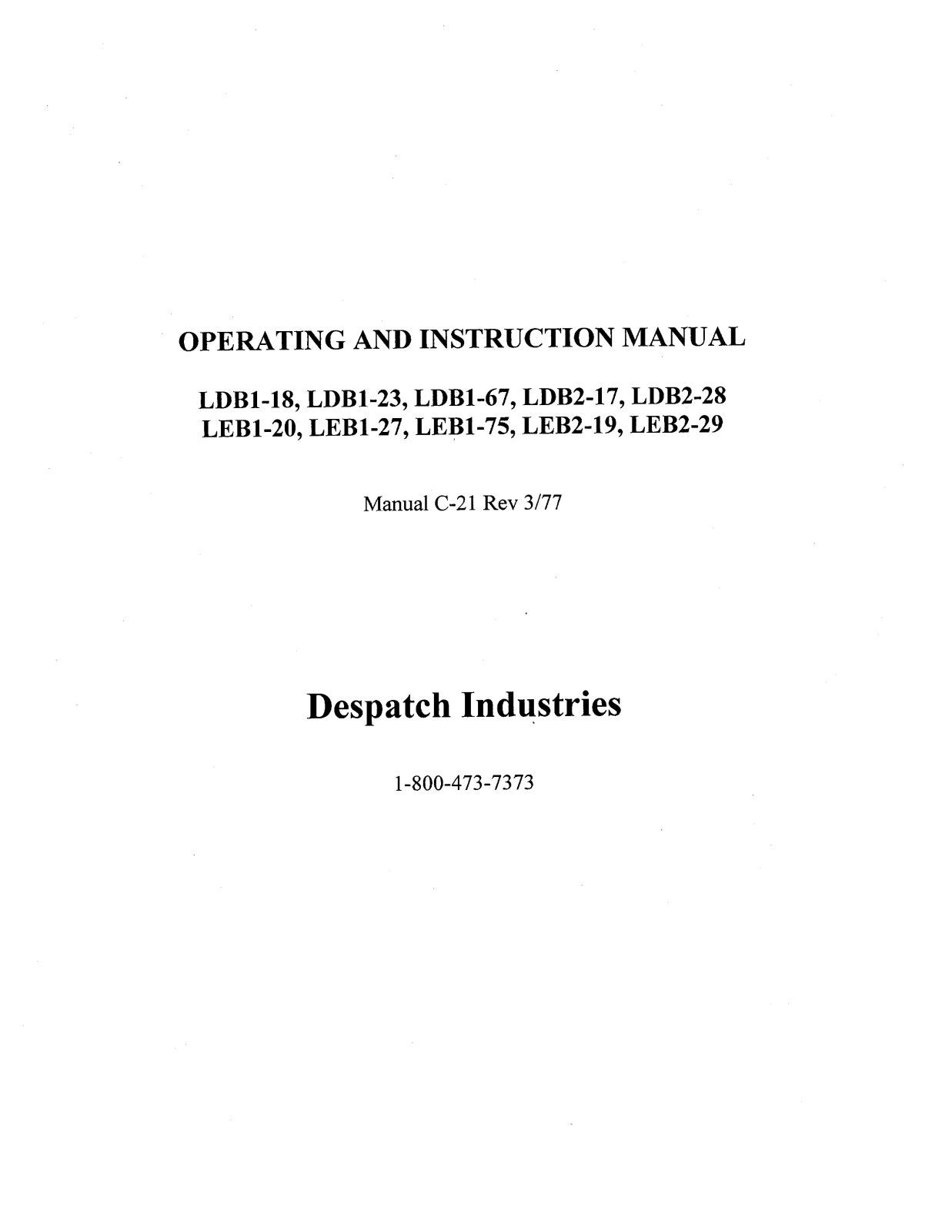 Despatch LDB1-18, B20 Installation  Manual