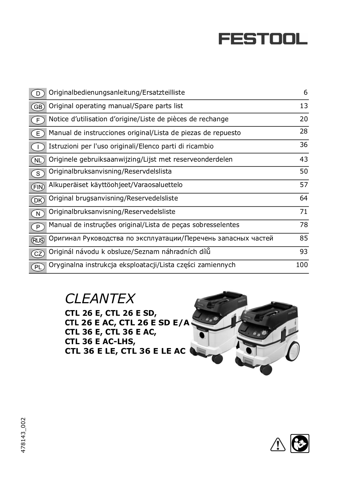 FESTOOL CTL 26 E AC, CTL 26 E SD E-A, CTL 36 E User Manual