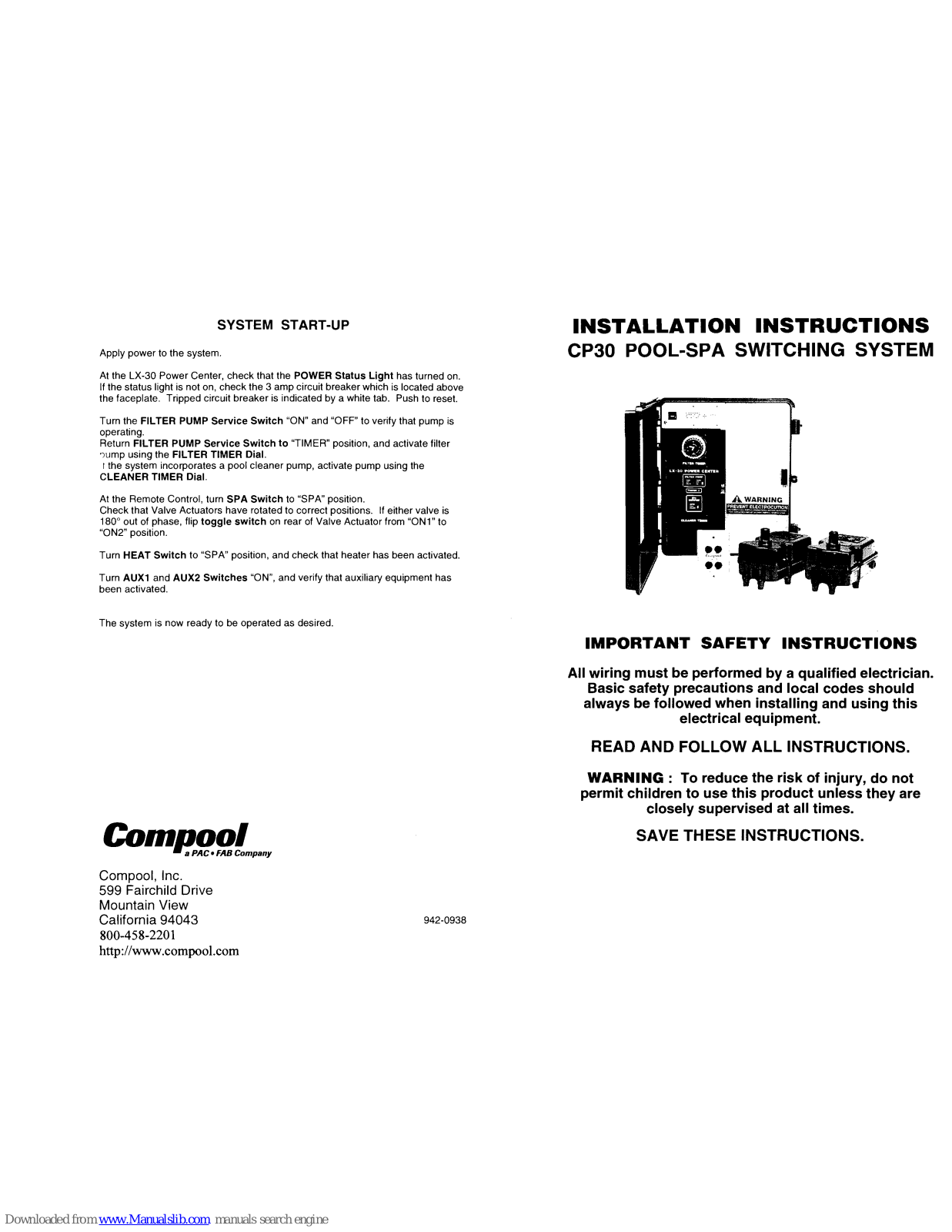 Compool Pool-Spa Switching System CP30, CP30 Installation Instructions Manual - ManualMachine.com